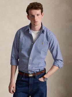 Polo Ralph Lauren Custom Fit Gingham Cotton Oxford Shirt, Blue/White, Blue/ White Gingham