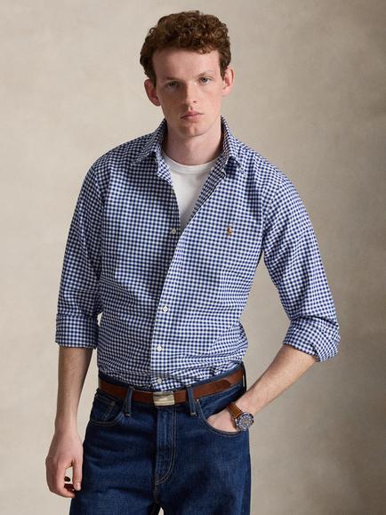 Polo Ralph Lauren Custom Fit Gingham Cotton Oxford Shirt, Blue/White, Blue/ White Gingham