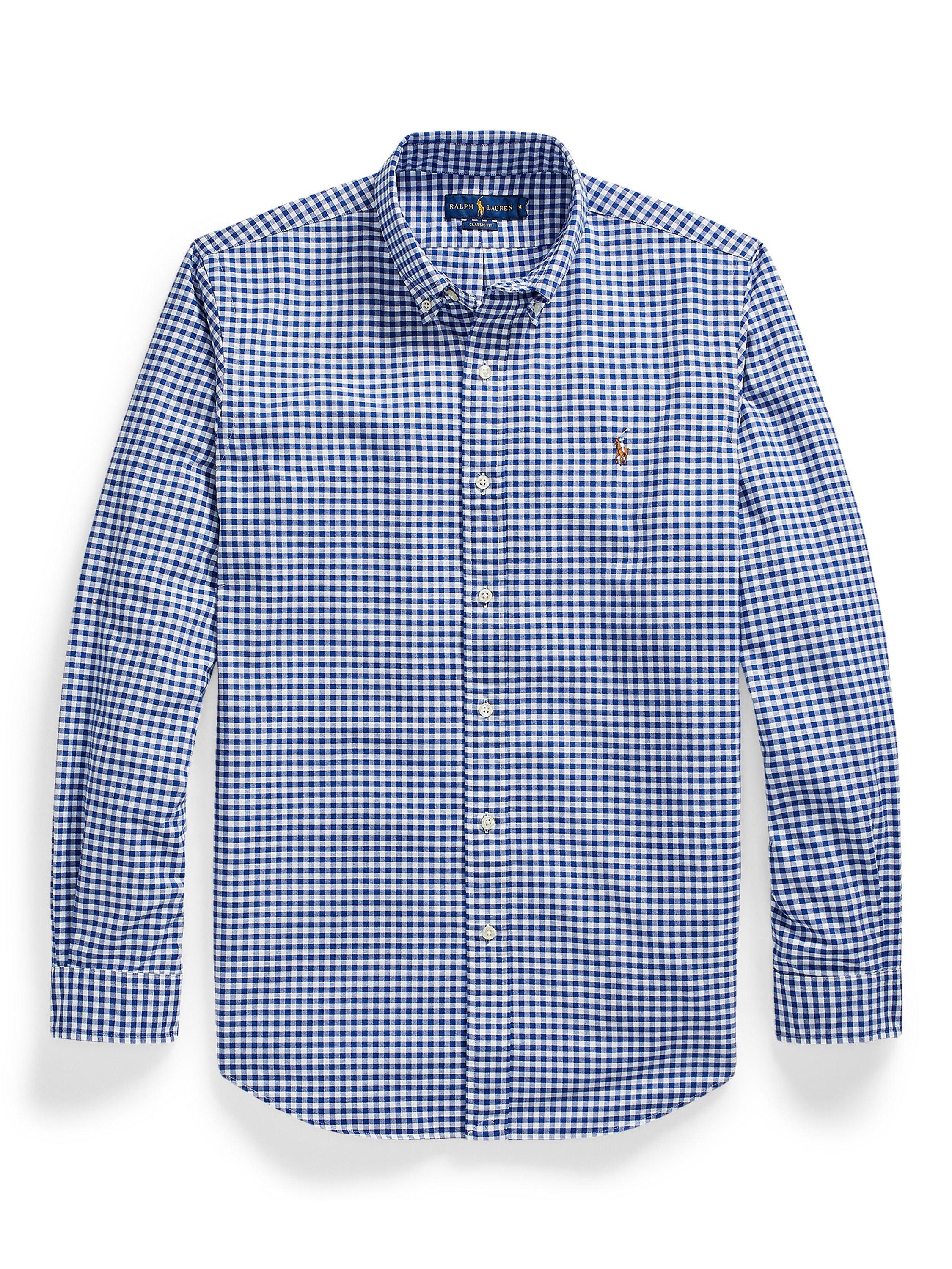 Product image 6 of 7, which shows Polo Ralph Lauren Custom Fit Gingham Cotton Oxford Shirt, Blue/White, S