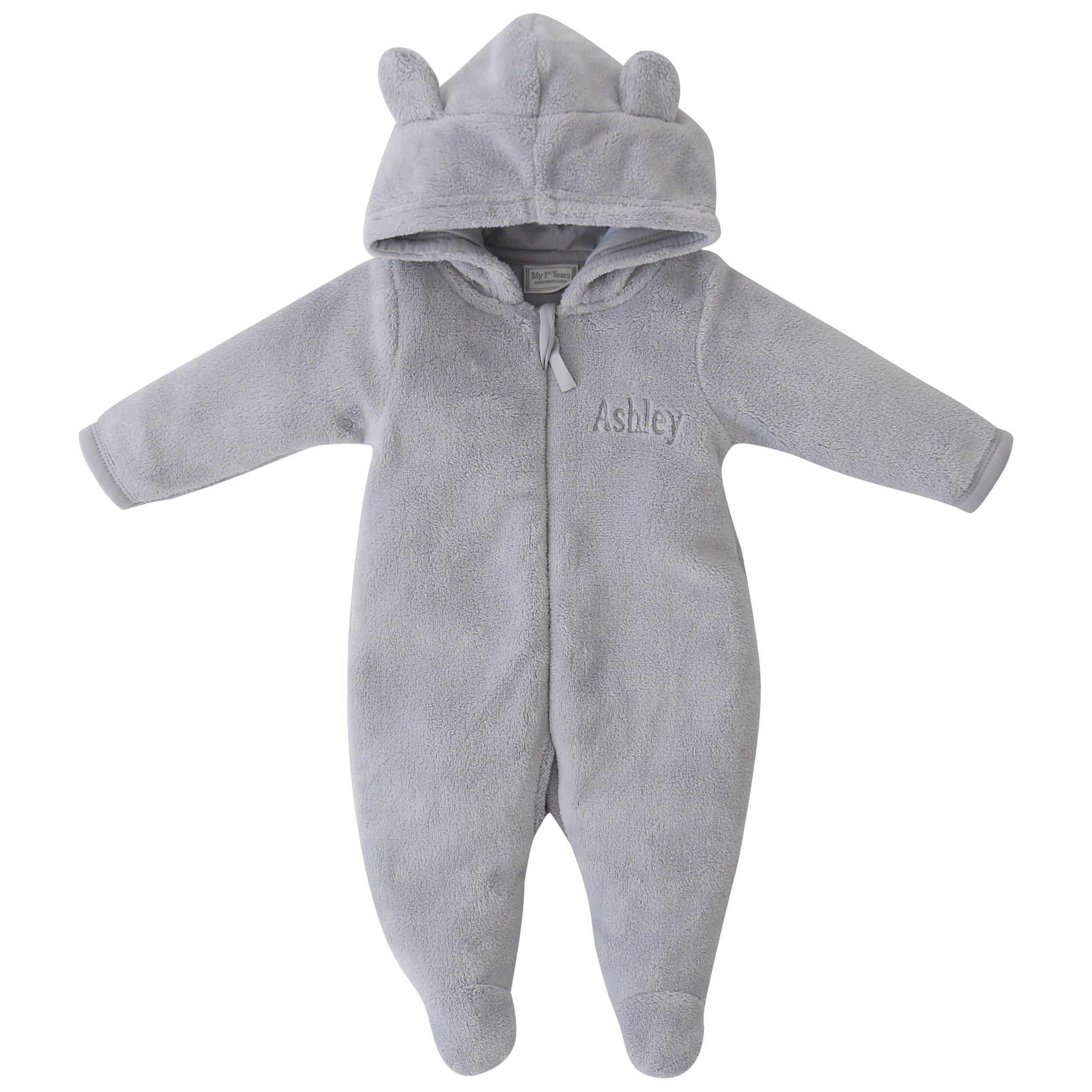 My 1st Years Baby Personalised Bear Fleece Onesie, Grey