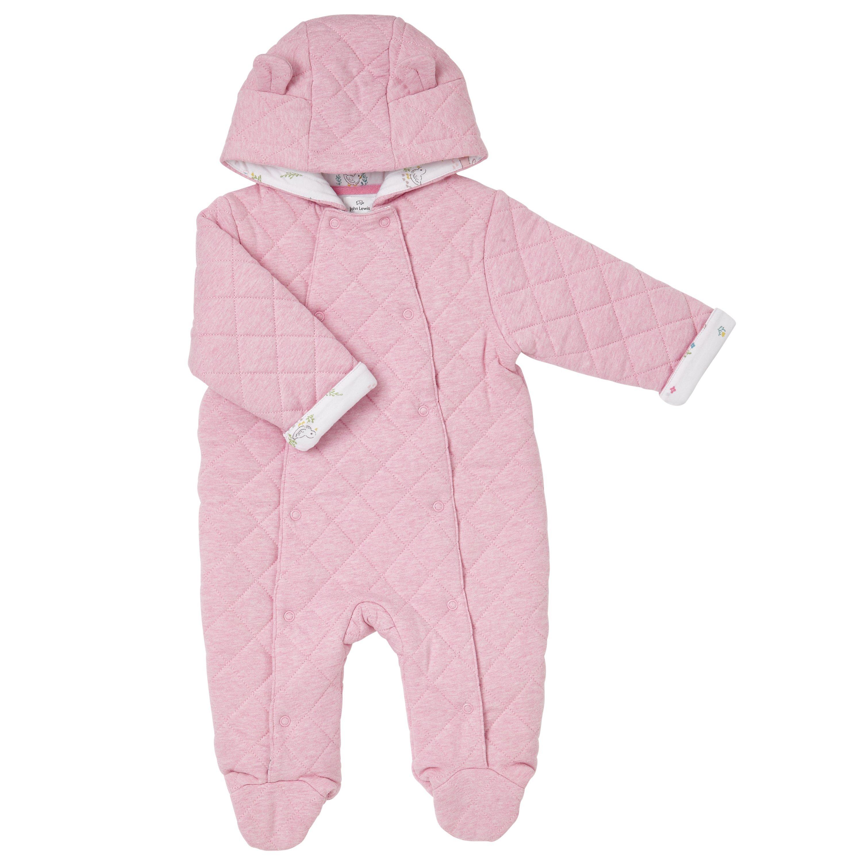 John Lewis & Partners Baby Quilted Pramsuit, Pink