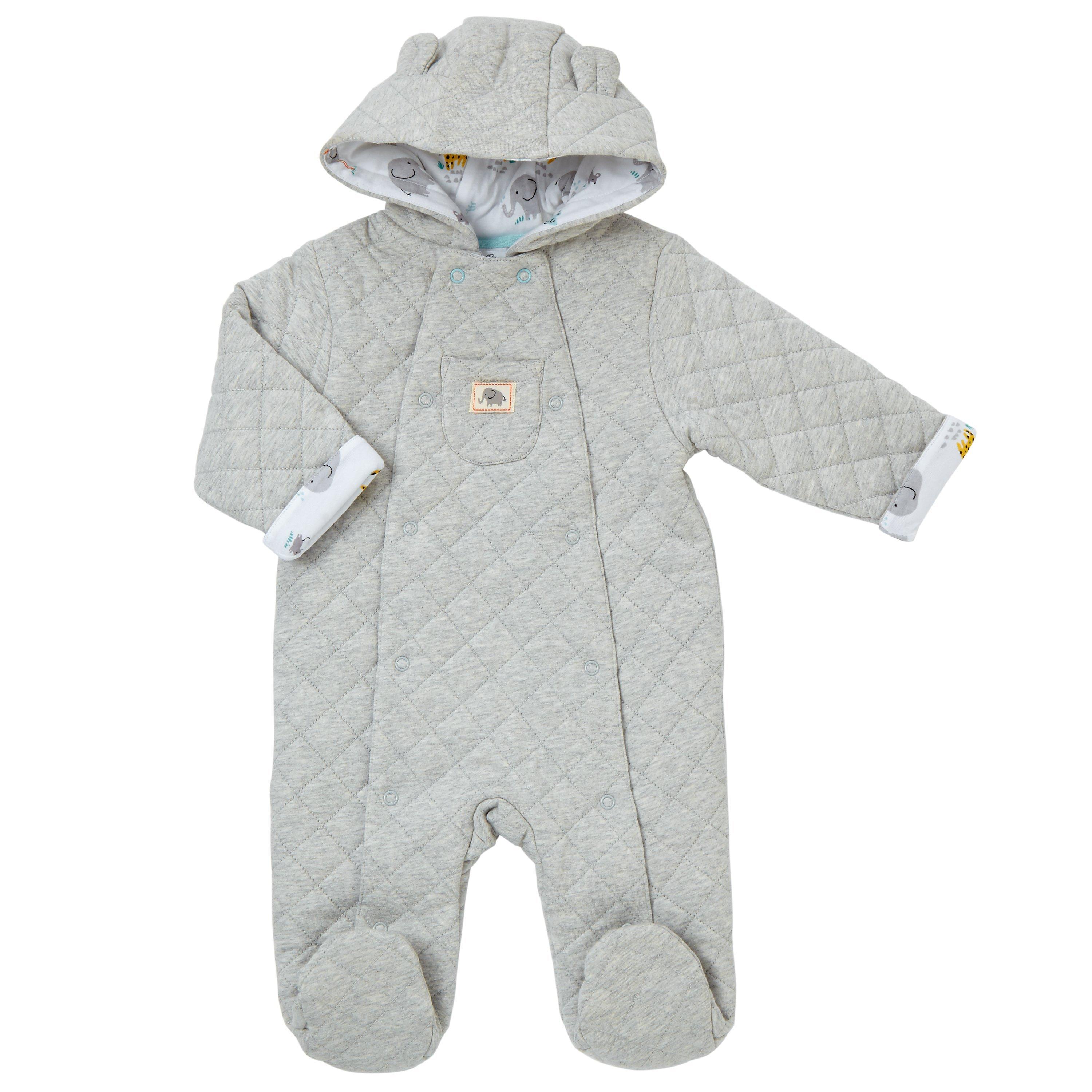 John Lewis & Partners Baby Elephant Wadded Pramsuit, Grey