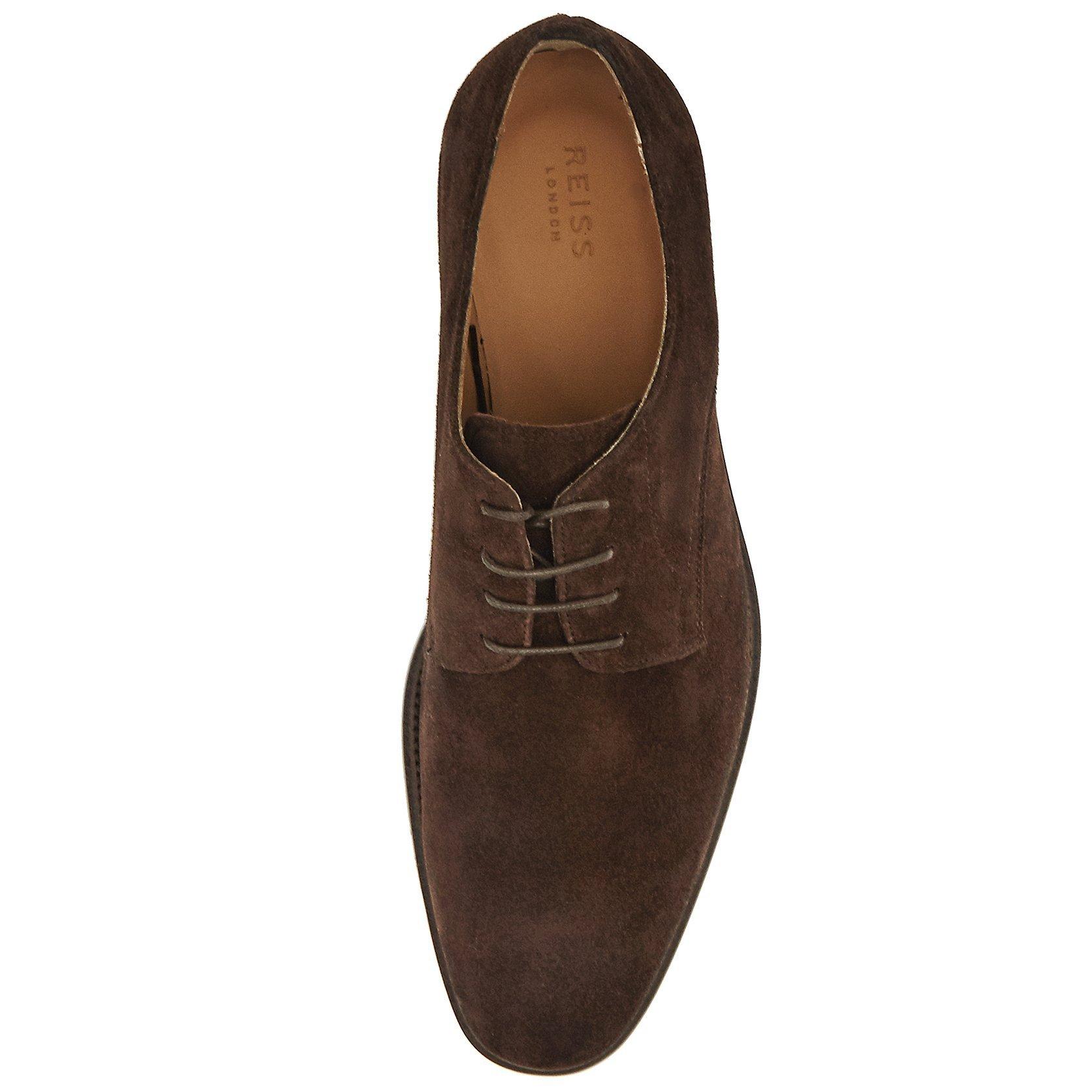 Reiss Porter Suede Derby Shoes Dark Brown