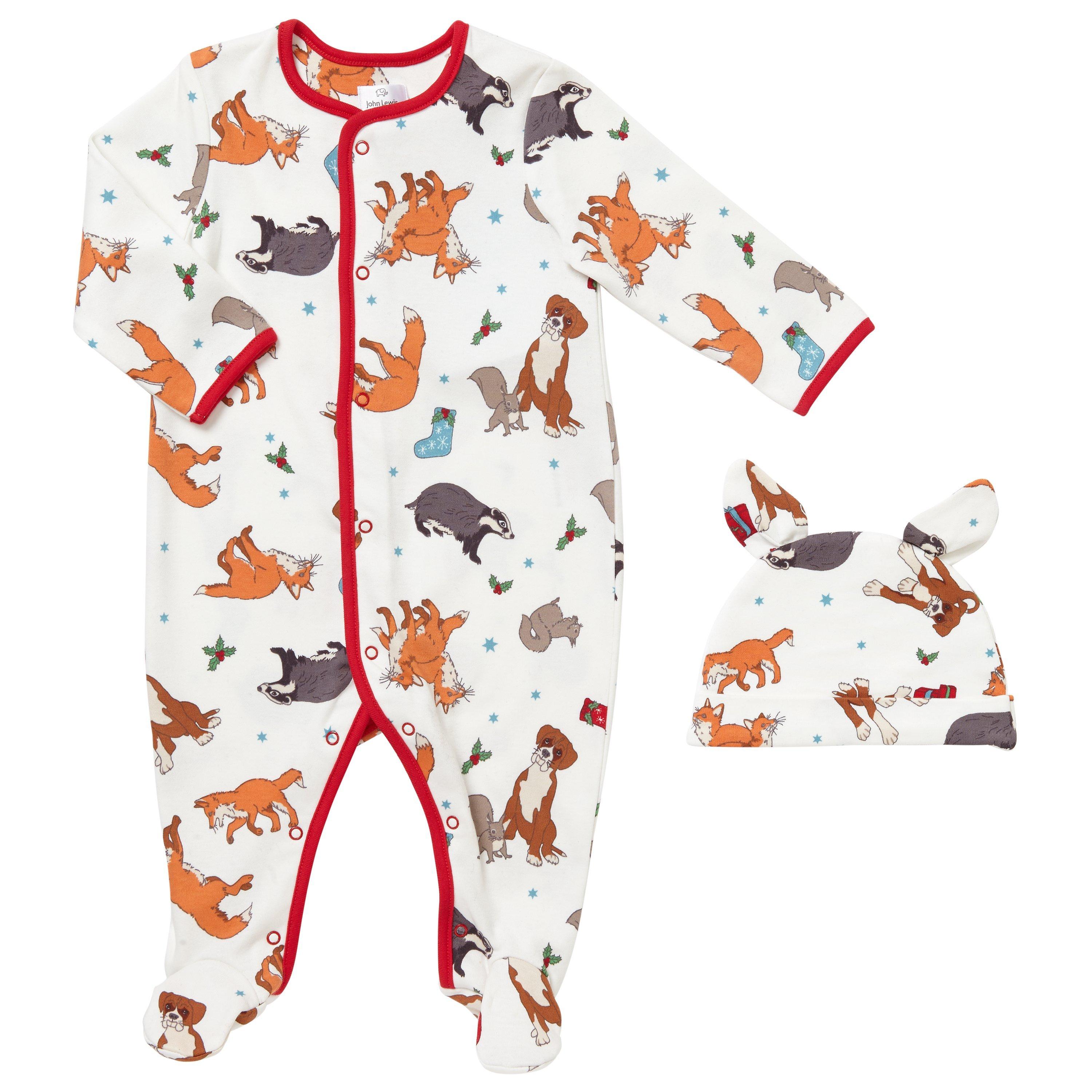 John Lewis & Partners Baby Buster the Boxer Sleepsuit and Hat, White/Multi