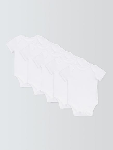 John Lewis Baby GOTS Organic Cotton Short Sleeve Bodysuits, Pack of 5, White, White