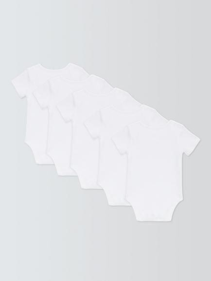John Lewis Baby GOTS Organic Cotton Short Sleeve Bodysuits, Pack of 5, White - view 2, White
