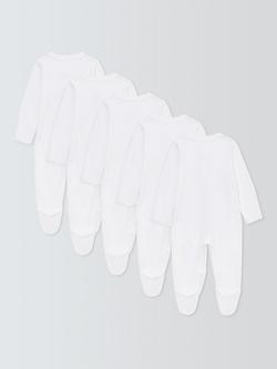 John Lewis Baby Long Sleeve GOTS Organic Cotton Sleepsuit, Pack of 5, White - view 2, White