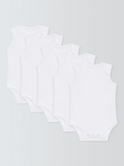 John Lewis Baby Sleeveless Organic GOTS Cotton Bodysuits, Pack of 5, White, White
