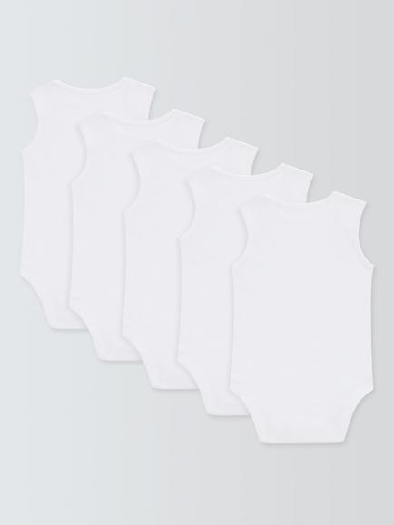 John Lewis Baby Sleeveless Organic GOTS Cotton Bodysuits, Pack of 5, White - view 2, White