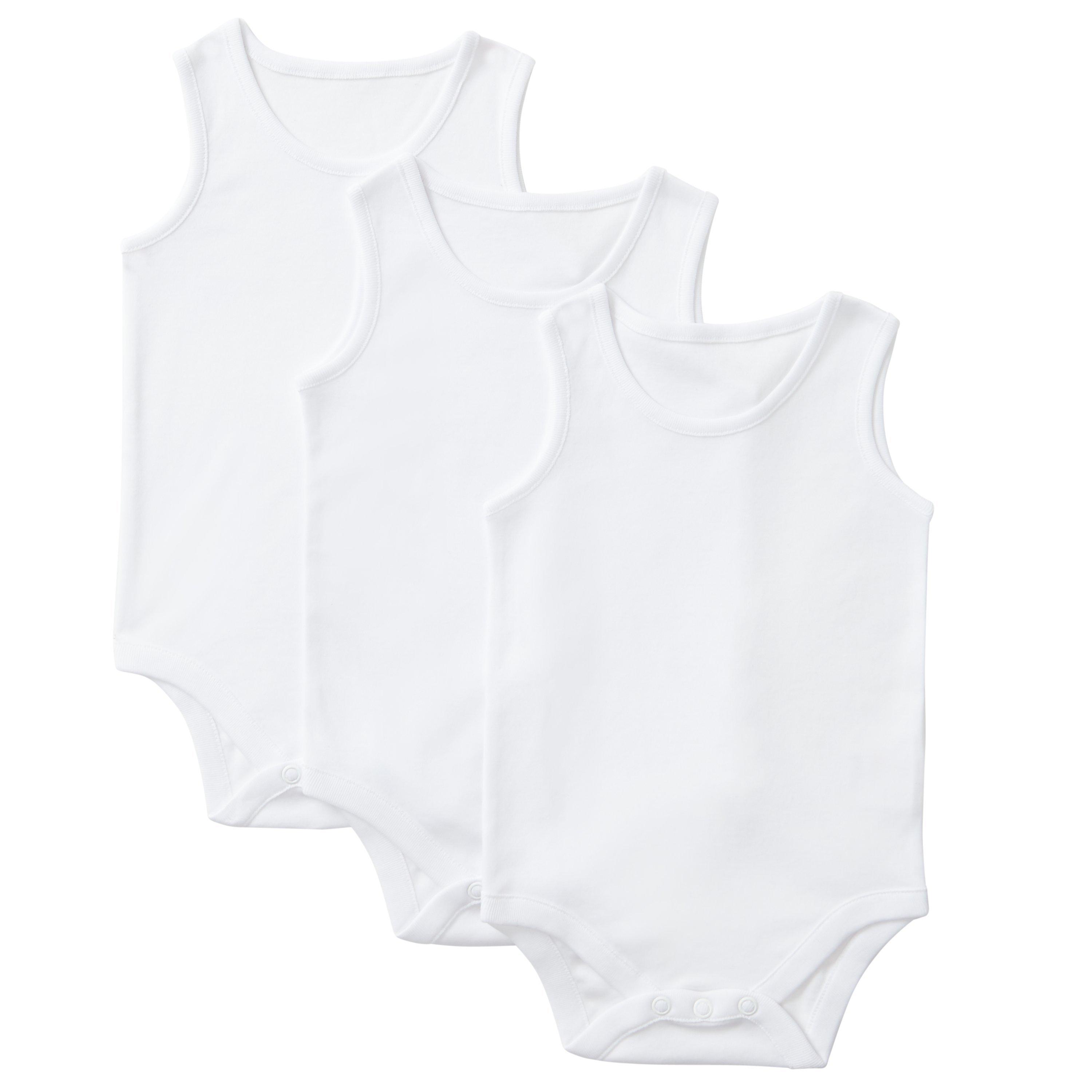 John Lewis Baby Pima Cotton Sleeveless Bodysuit, Pack of 3, White
