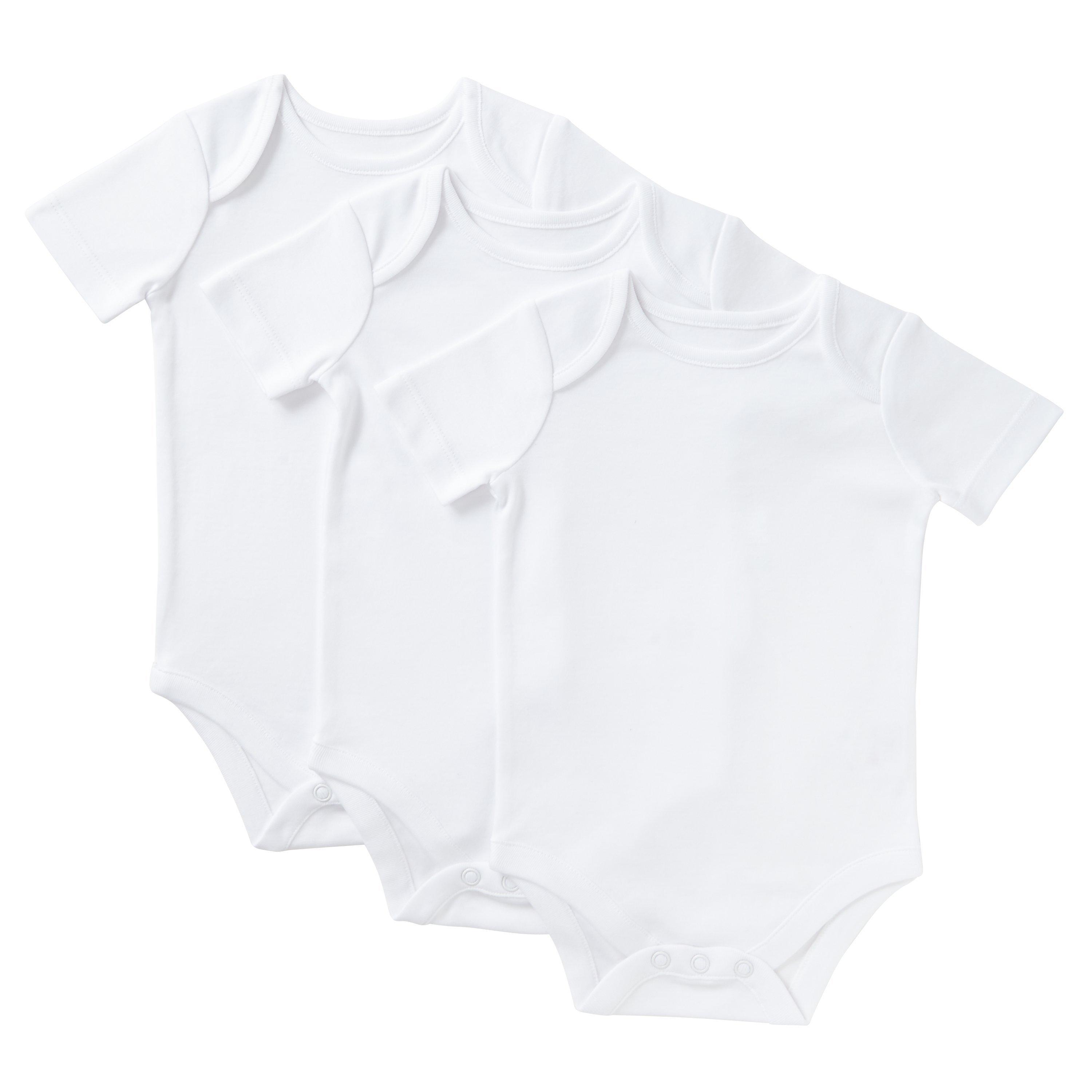 John Lewis Baby Pima Cotton Short Sleeve Bodysuit, Pack of 3, White