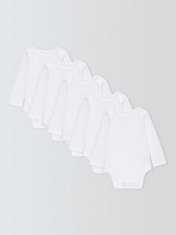 John Lewis Baby Long Sleeve GOTS Organic Cotton Bodysuit, Pack of 5, White, White