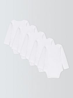 John Lewis Baby Long Sleeve GOTS Organic Cotton Bodysuit, Pack of 5, White - view 2, White