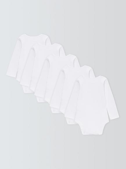 John Lewis Baby Long Sleeve GOTS Organic Cotton Bodysuit, Pack of 5, White - view 2, White