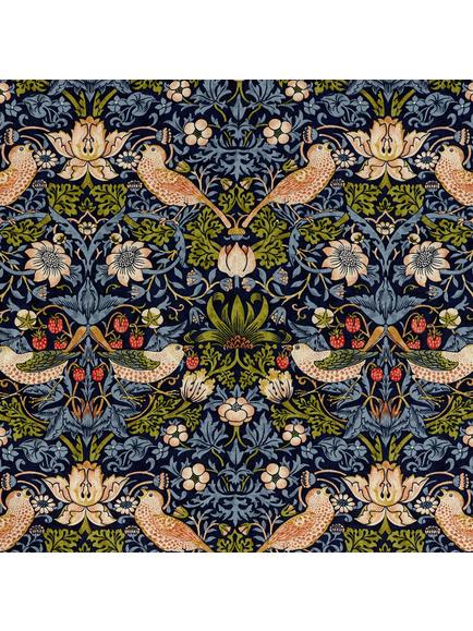 Morris & Co. Strawberry Thief Pair Lined Pencil Pleat Curtains, Indigo - view 2, Indigo