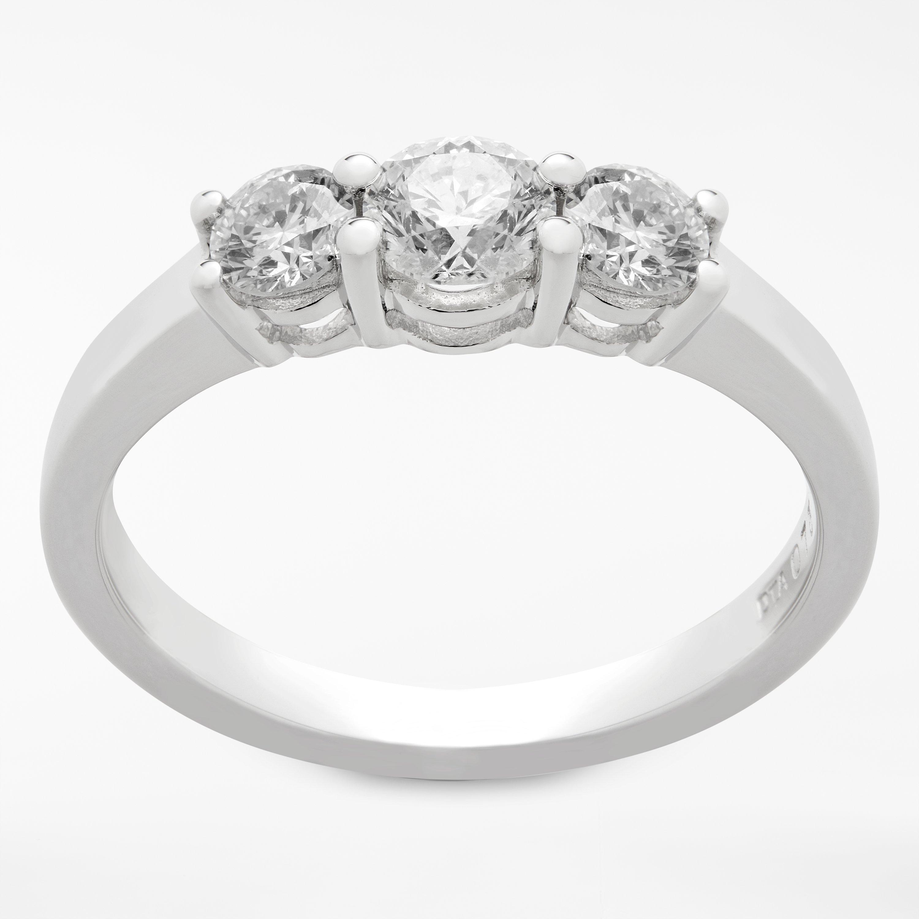 Product image 1 of 9, which shows Mogul 18ct White Gold Round Brilliant Diamond Trilogy Engagement Ring, 0.75ct, N