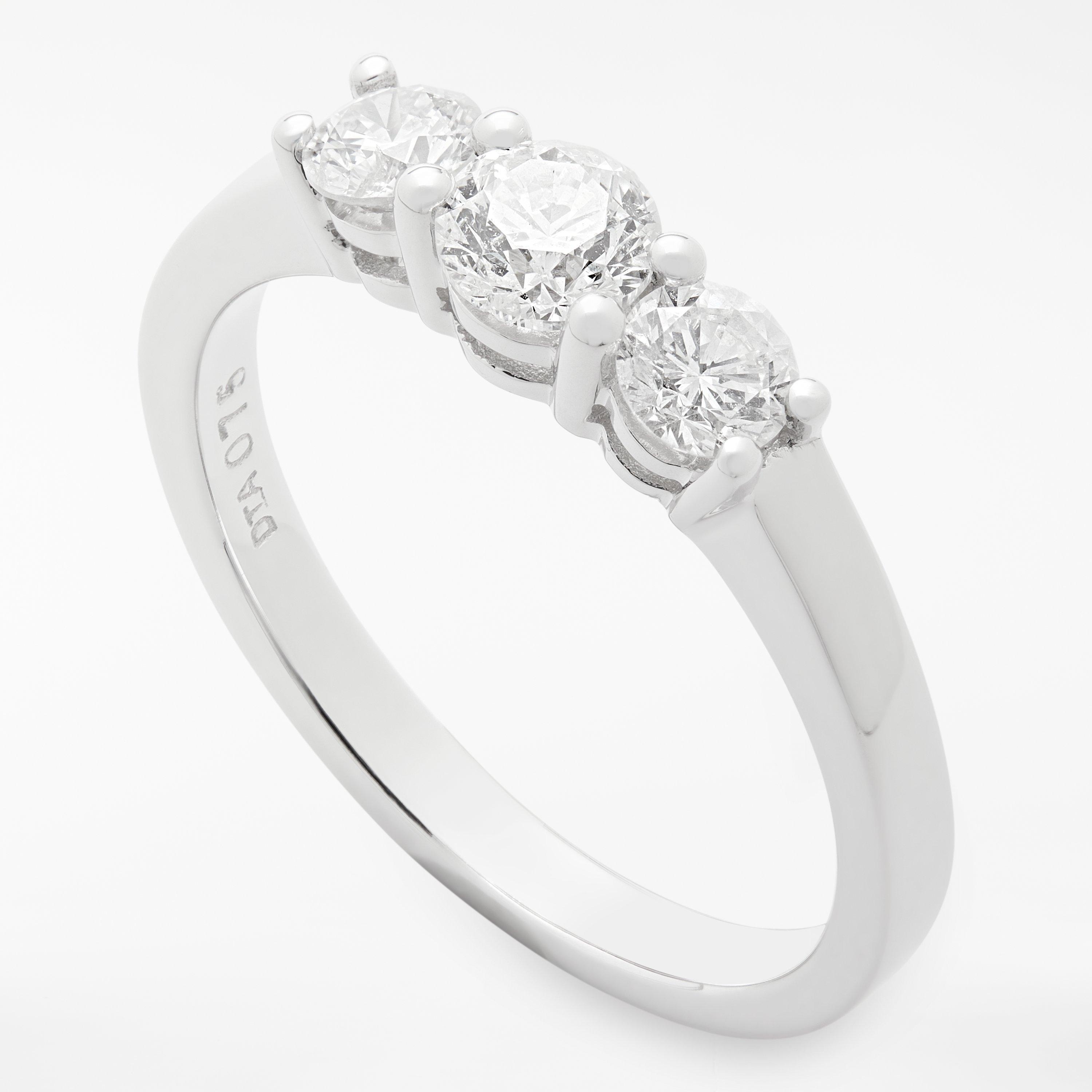 Product image 4 of 9, which shows Mogul 18ct White Gold Round Brilliant Diamond Trilogy Engagement Ring, 0.75ct, N