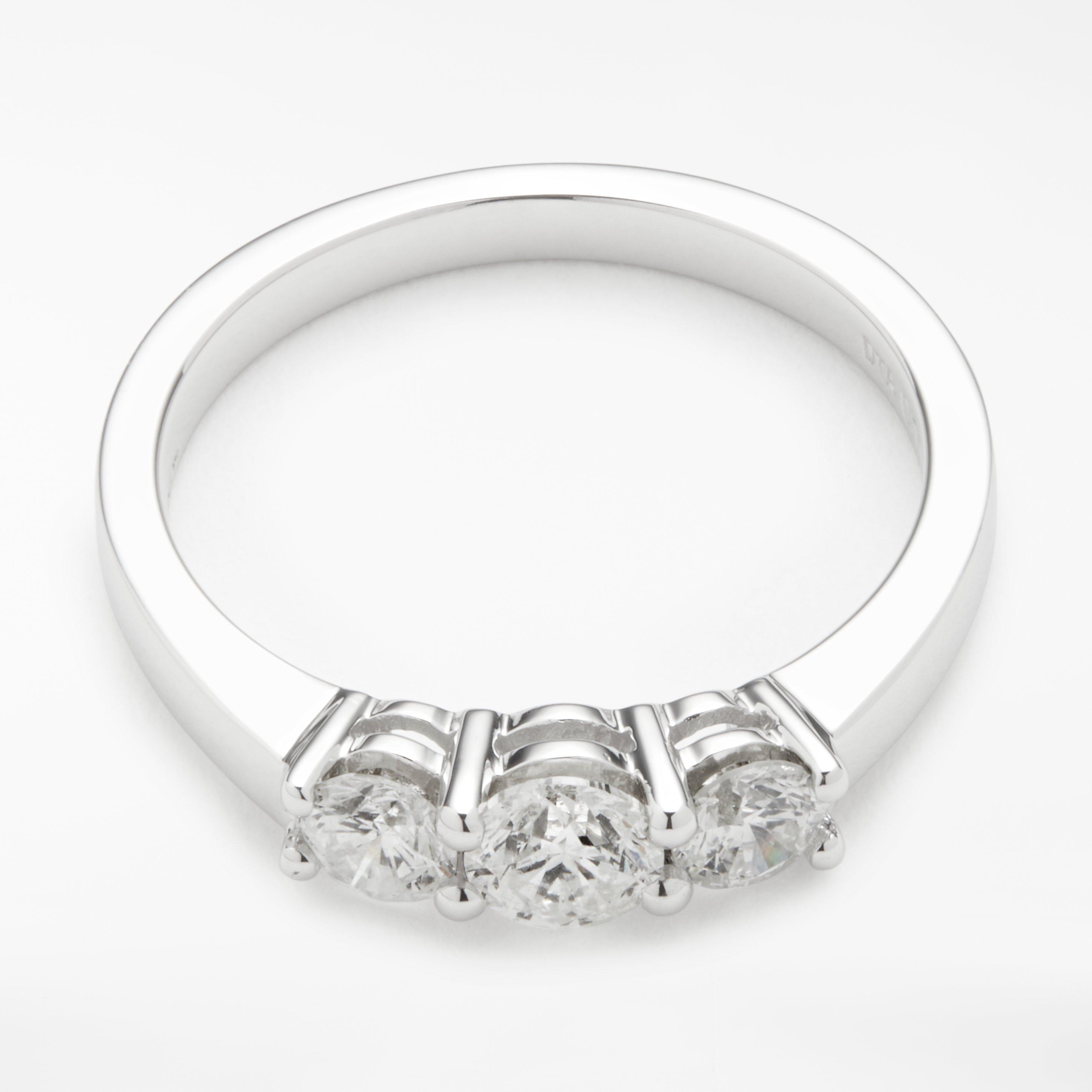 Product image 5 of 9, which shows Mogul 18ct White Gold Round Brilliant Diamond Trilogy Engagement Ring, 0.75ct, N