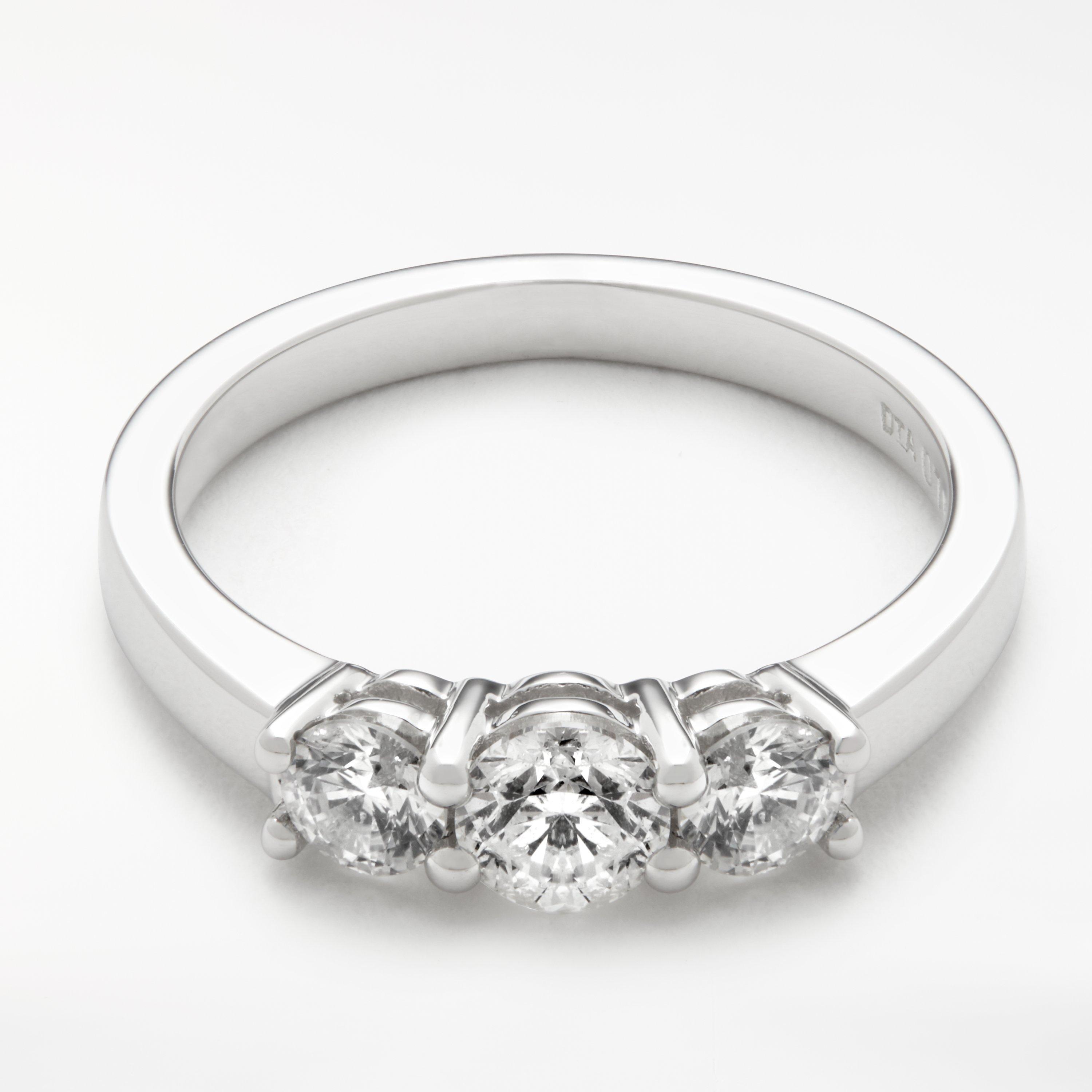 Product image 7 of 9, which shows Mogul 18ct White Gold Round Brilliant Diamond Trilogy Engagement Ring, 0.75ct, N