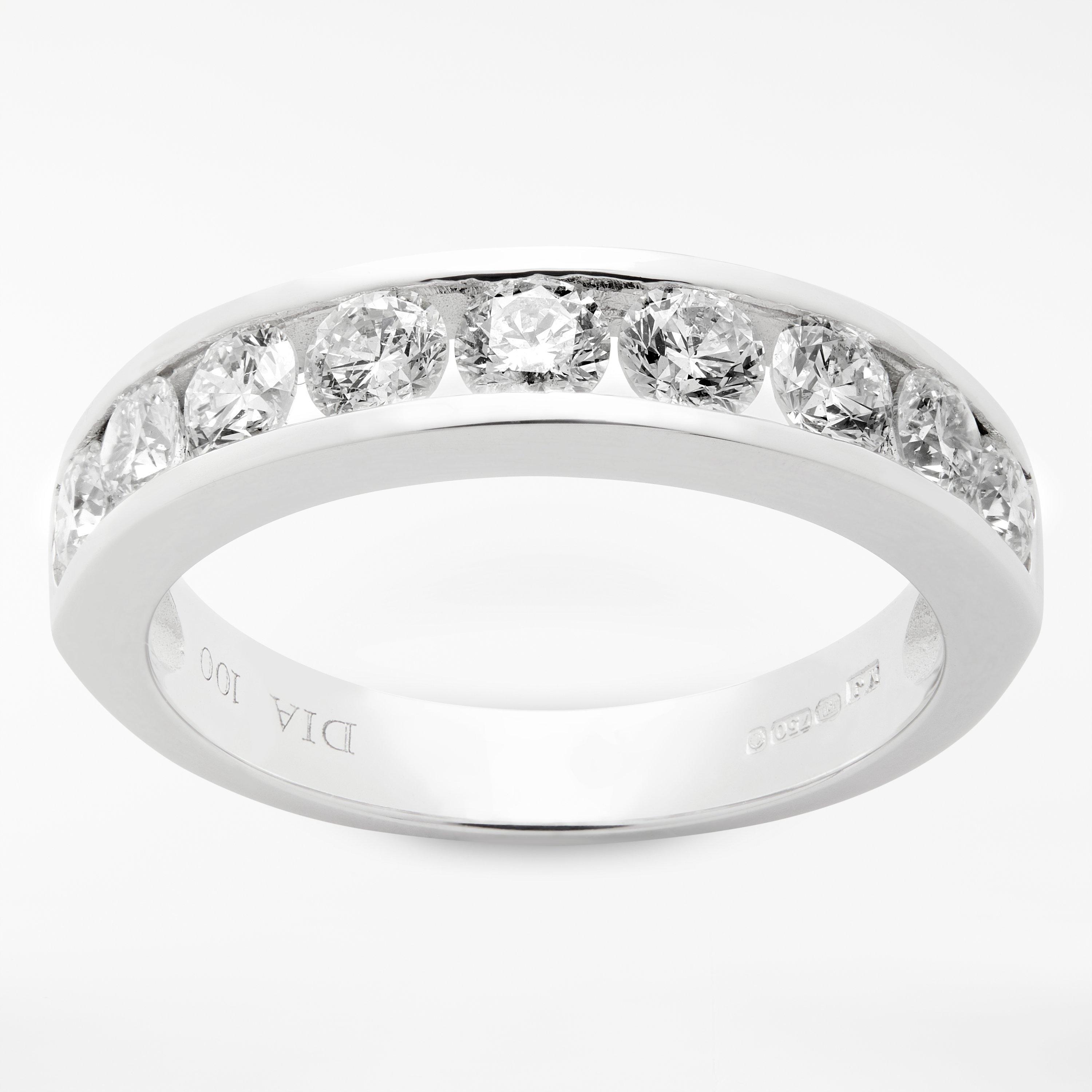 Product image 1 of 9, which shows Mogul 18ct White Gold Round Brilliant Channel Set Diamond Eternity Ring, 1ct, L