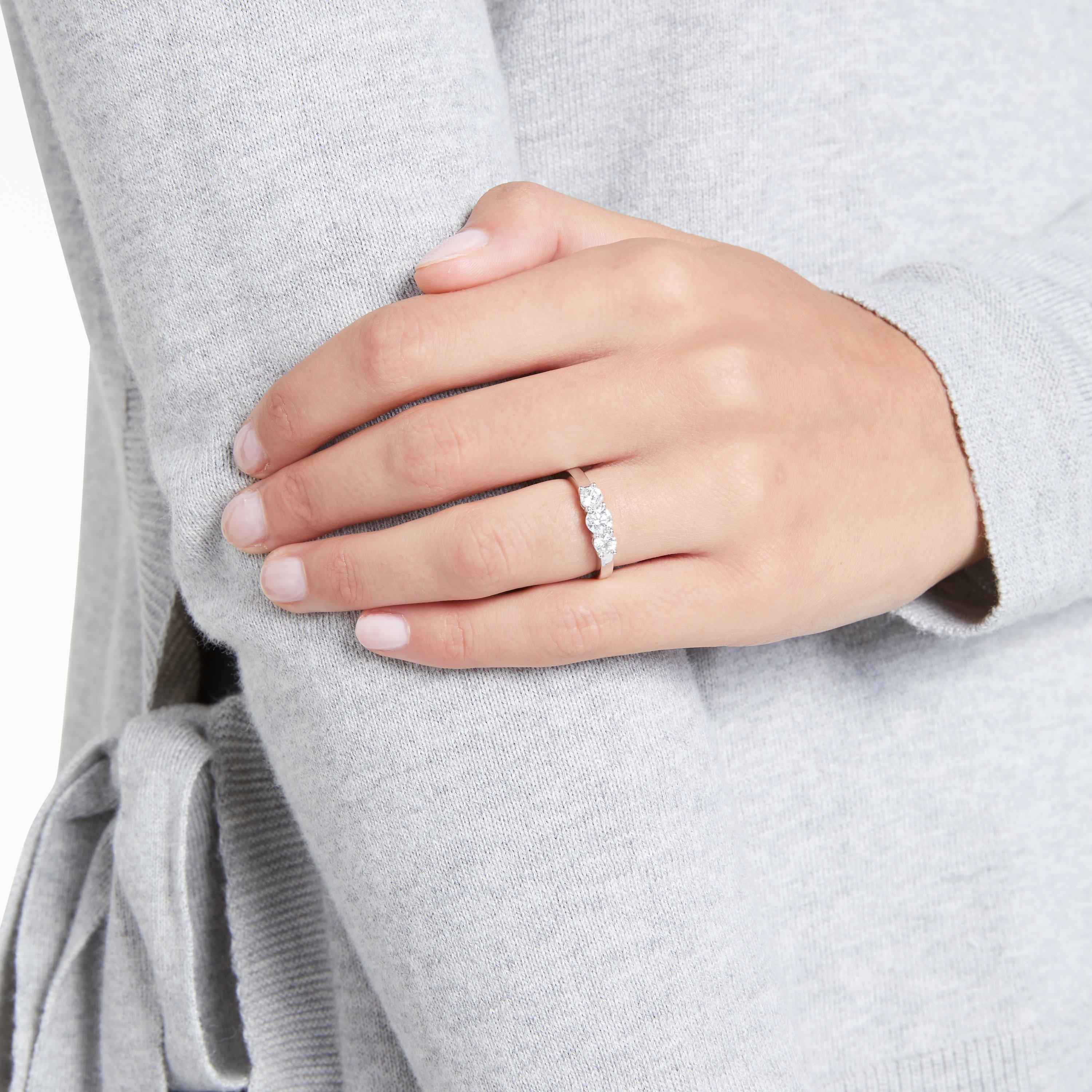 Product image 2 of 9, which shows Mogul 18ct White Gold Round Brilliant Diamond Trilogy Engagement Ring, 1ct, N