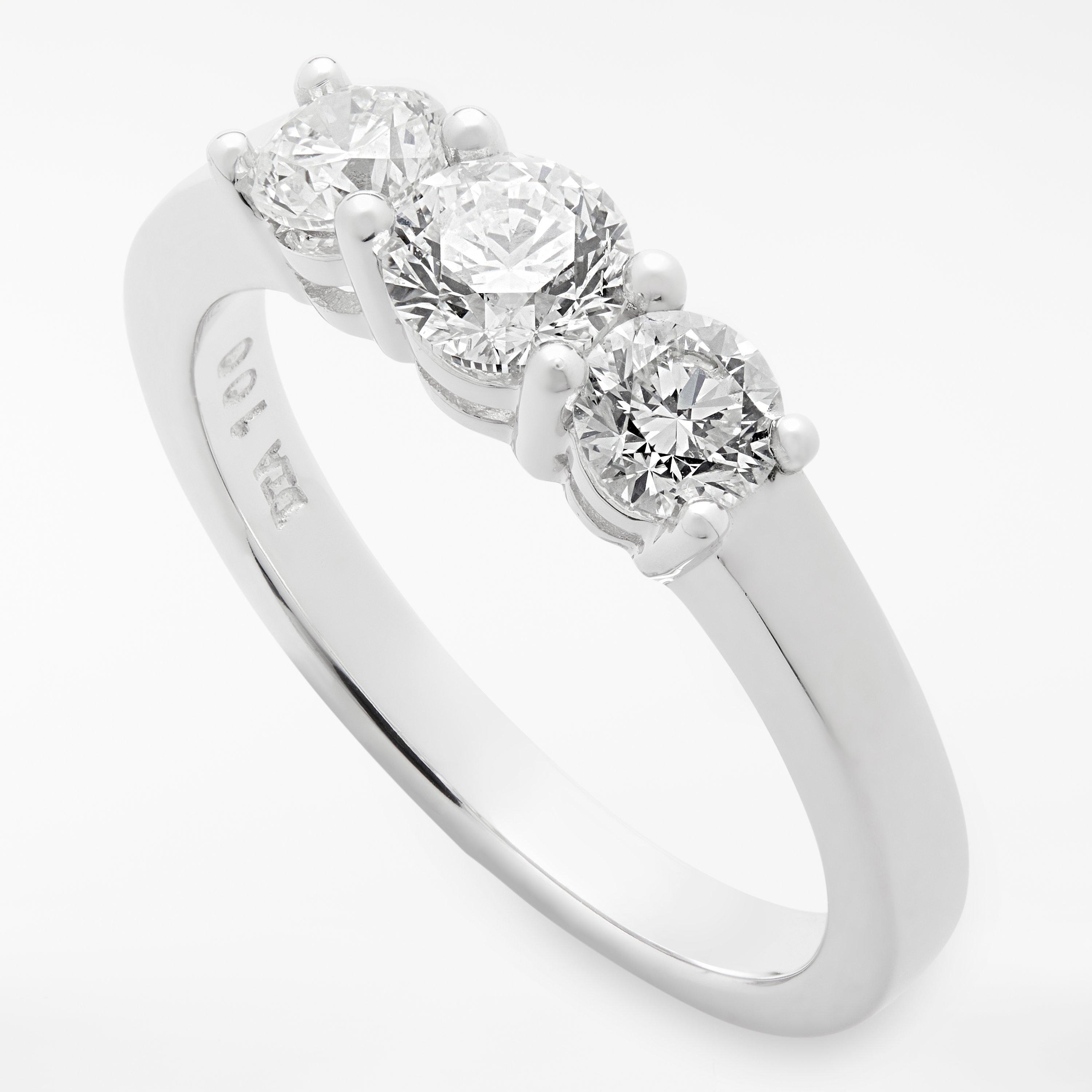 Product image 4 of 9, which shows Mogul 18ct White Gold Round Brilliant Diamond Trilogy Engagement Ring, 1ct, N