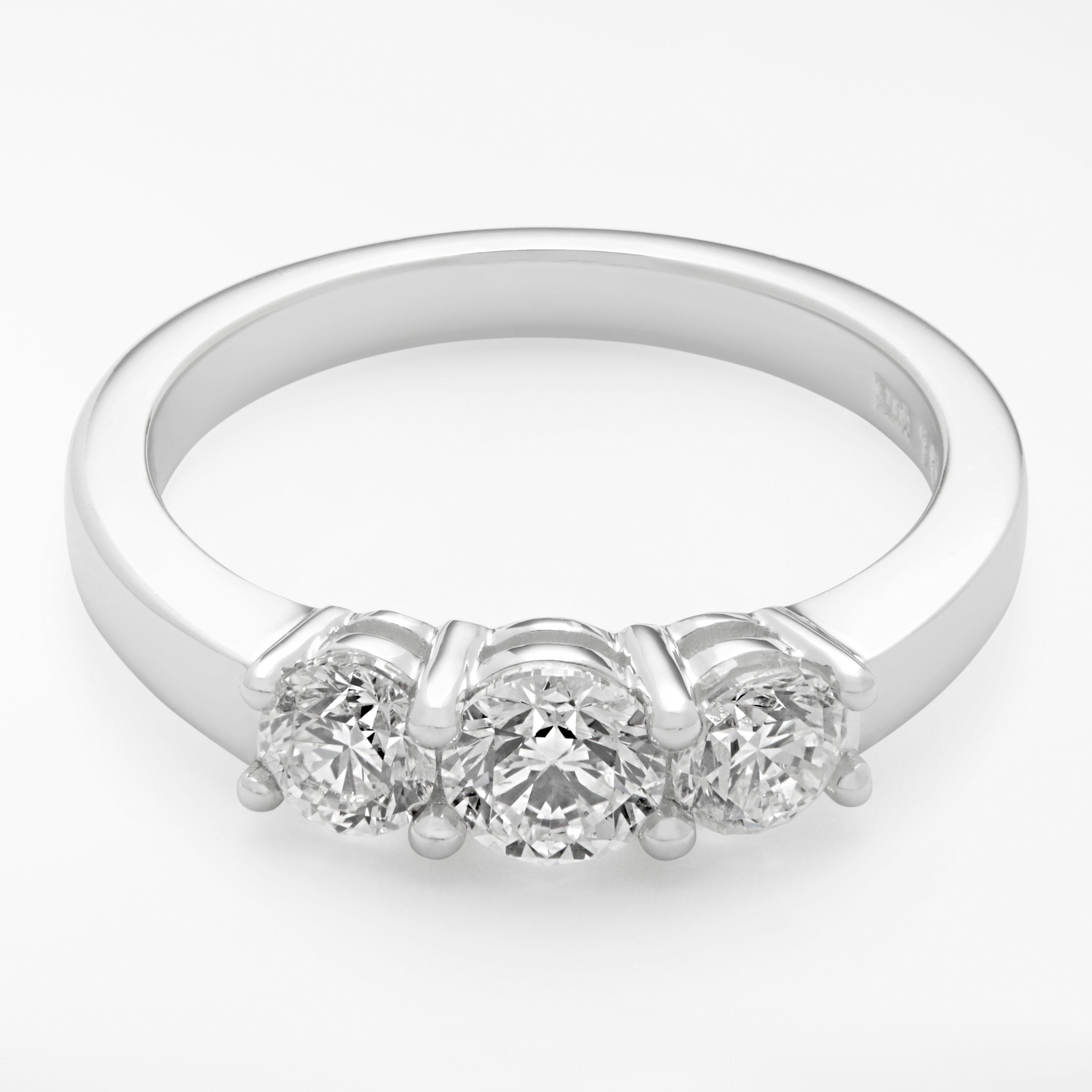 Product image 7 of 9, which shows Mogul 18ct White Gold Round Brilliant Diamond Trilogy Engagement Ring, 1ct, N