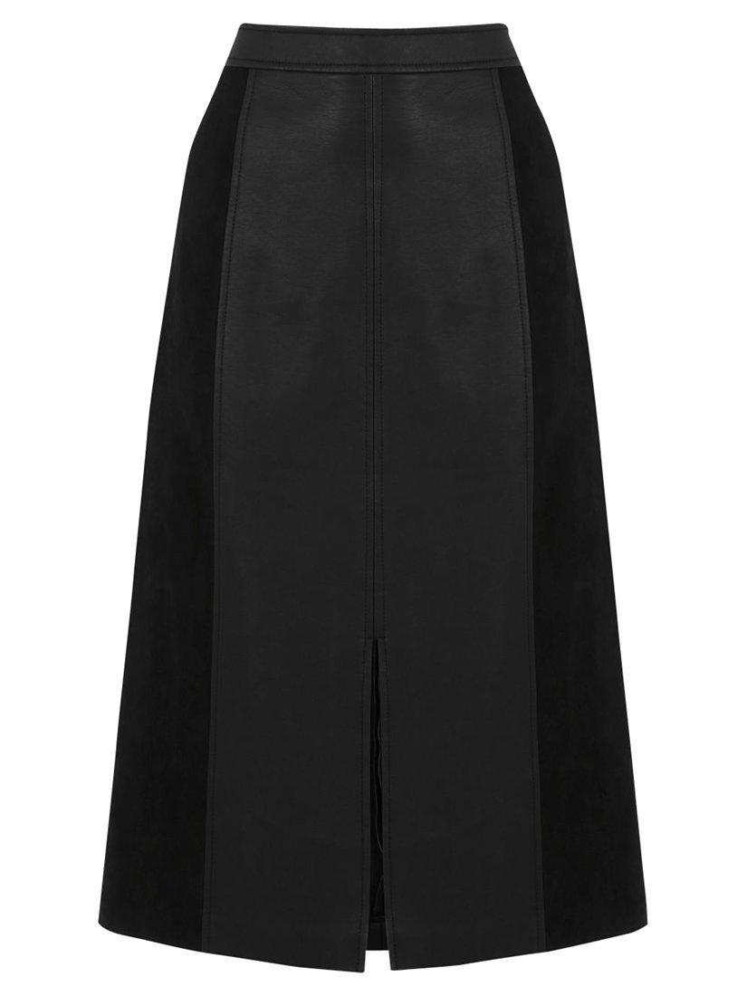 Oasis Suedette And Faux Leather Midi Skirt, Black