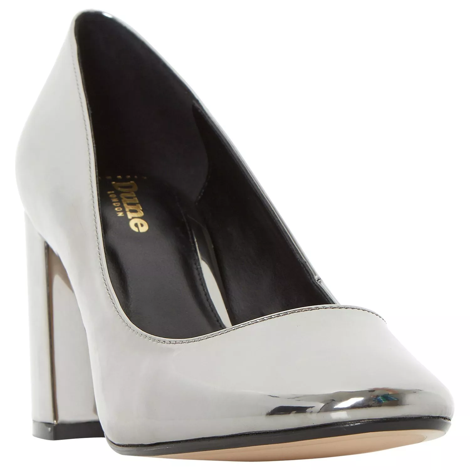 Dune Wide Fit Acapela Block Heeled Court Shoes Pewter Metallic