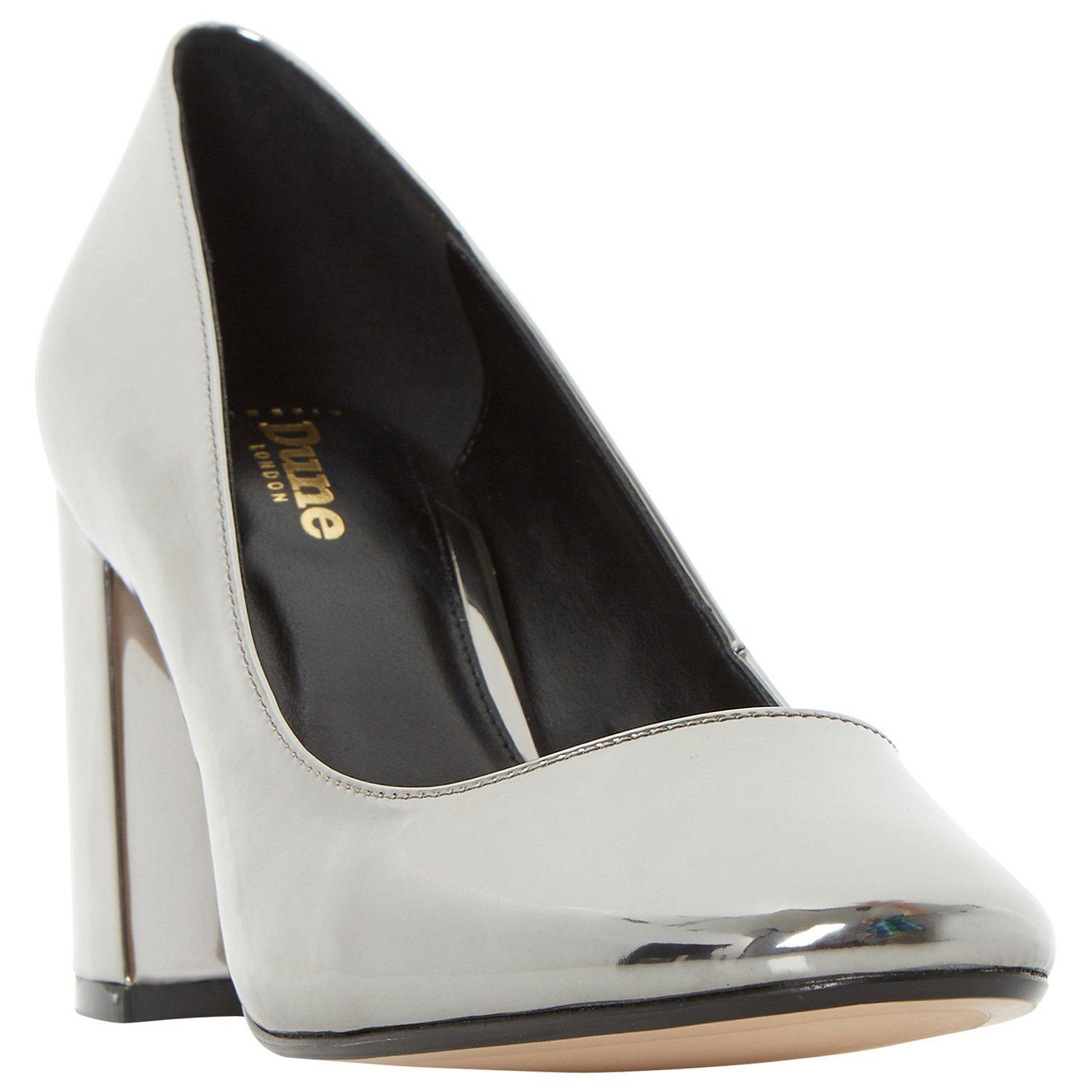 Dune Wide Fit Acapela Block Heeled Court Shoes Pewter Metallic