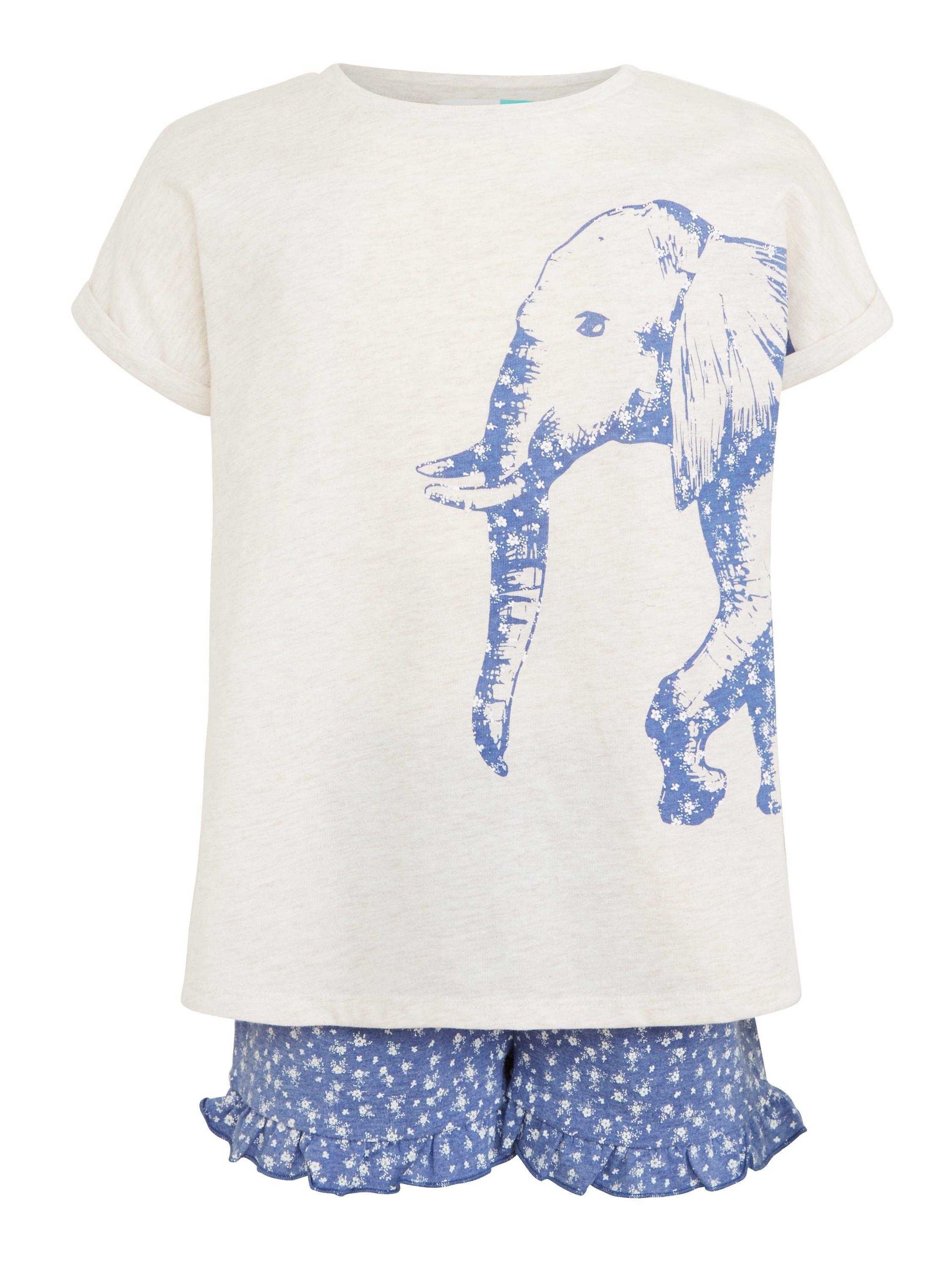 John Lewis Partners Children s Elephant and Disty Print Shortie Pyjamas Navy White