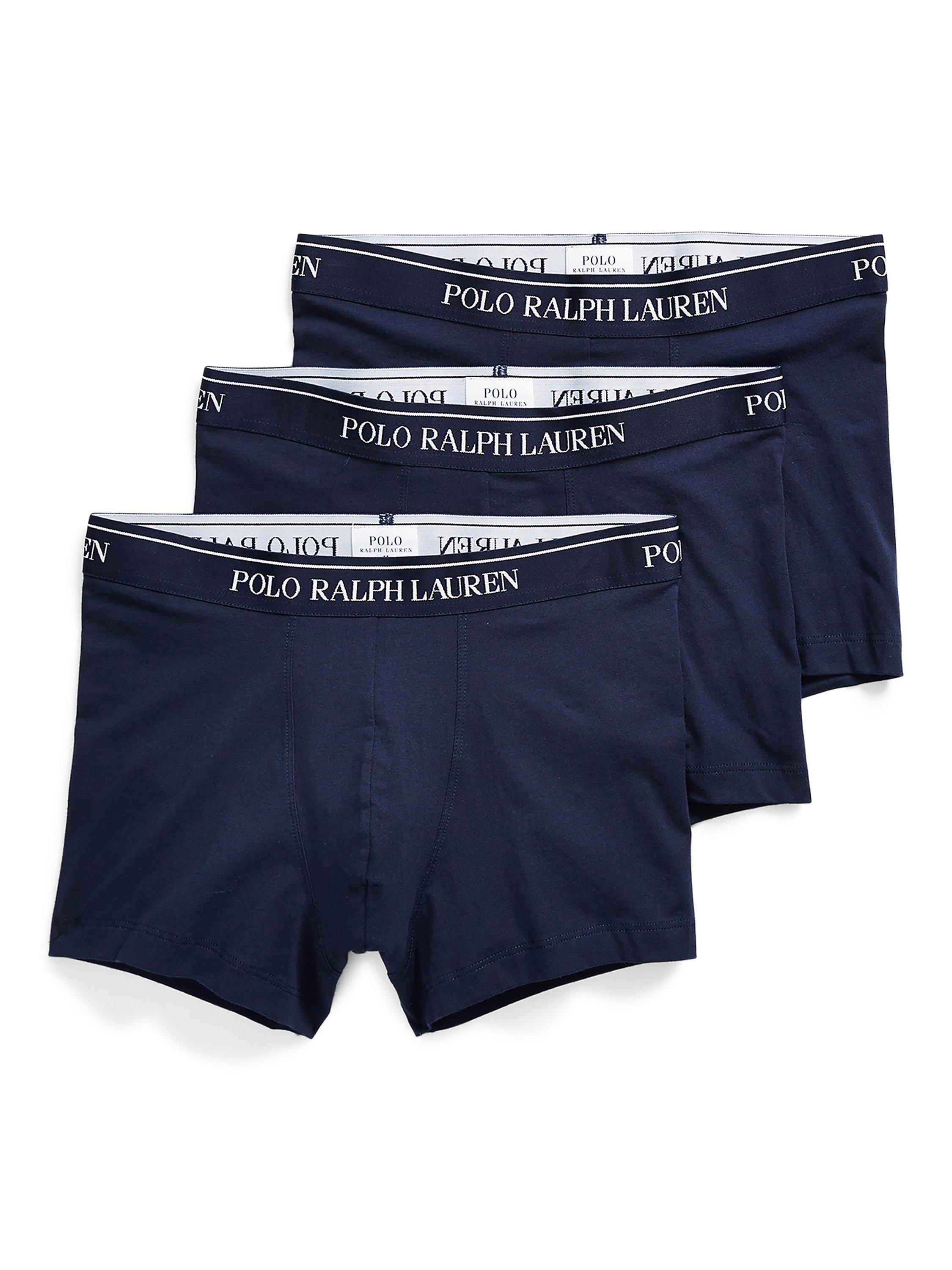 Product image 1 of 3, which shows Polo Ralph Lauren Stretch Cotton Trunks, Pack of 3, Navy, S