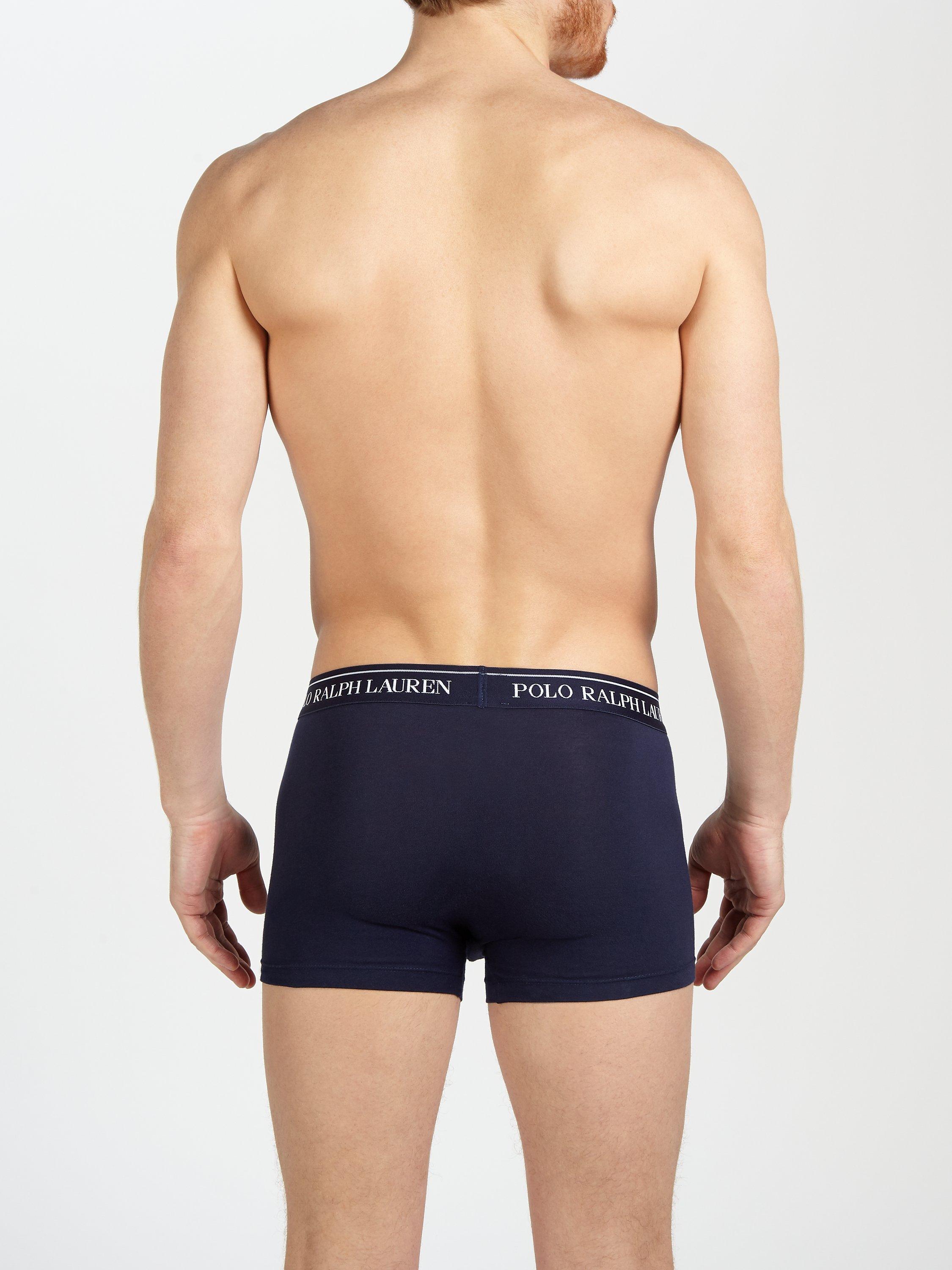 Product image 3 of 3, which shows Polo Ralph Lauren Stretch Cotton Trunks, Pack of 3, Navy, S