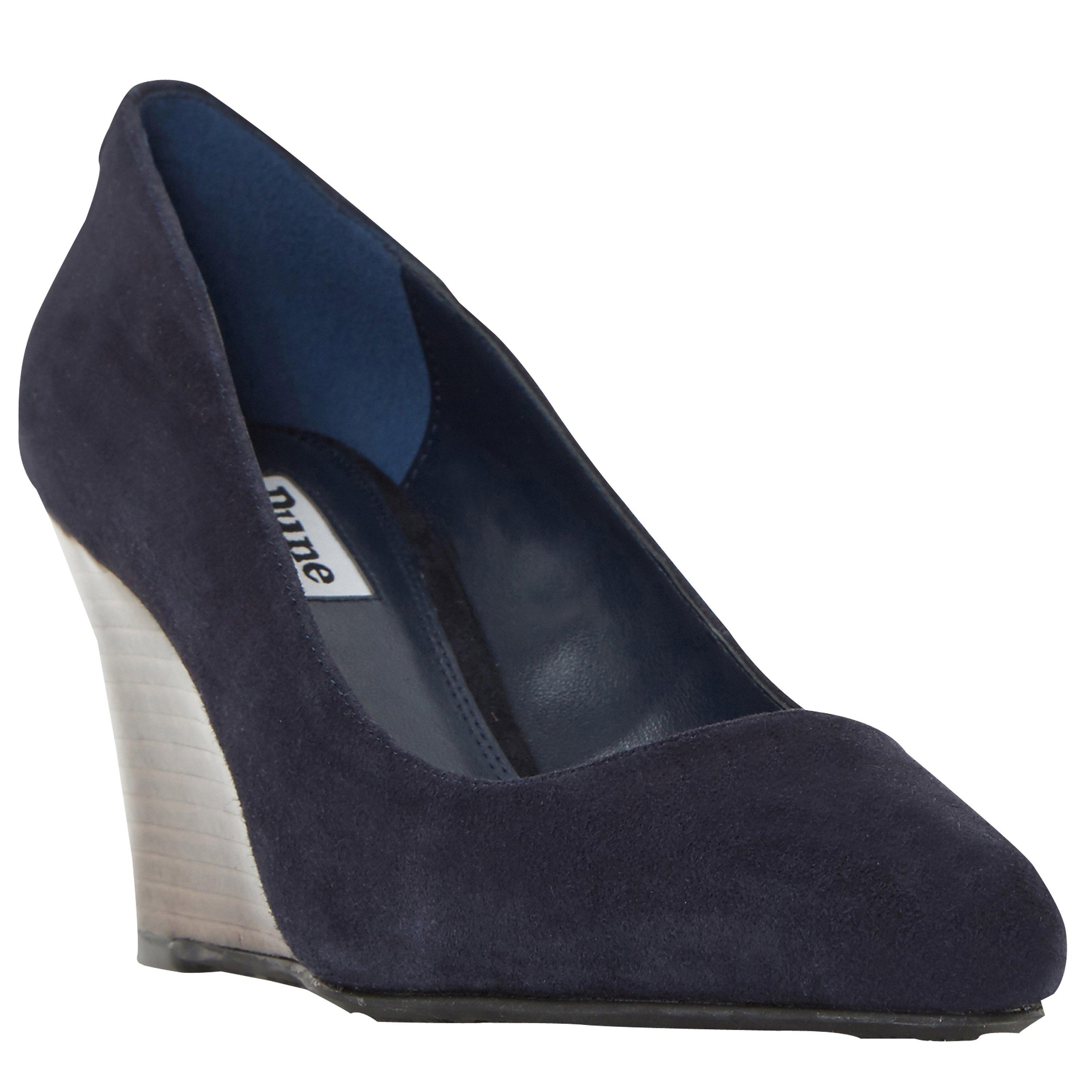 Dune Anisa Wedge Heeled Court Shoes, Navy Suede