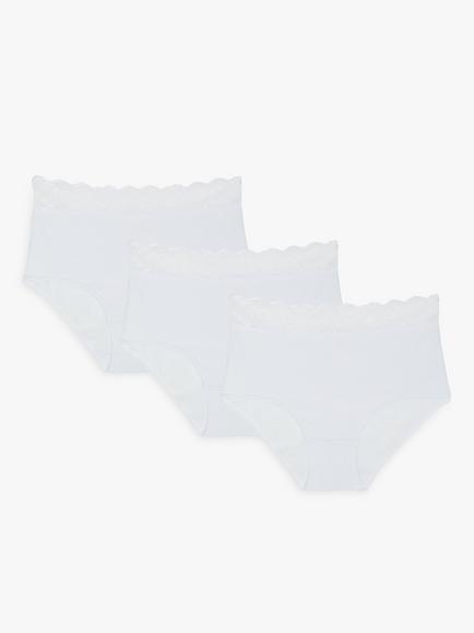 John Lewis Lace Trim Full Briefs, Pack of 3, White