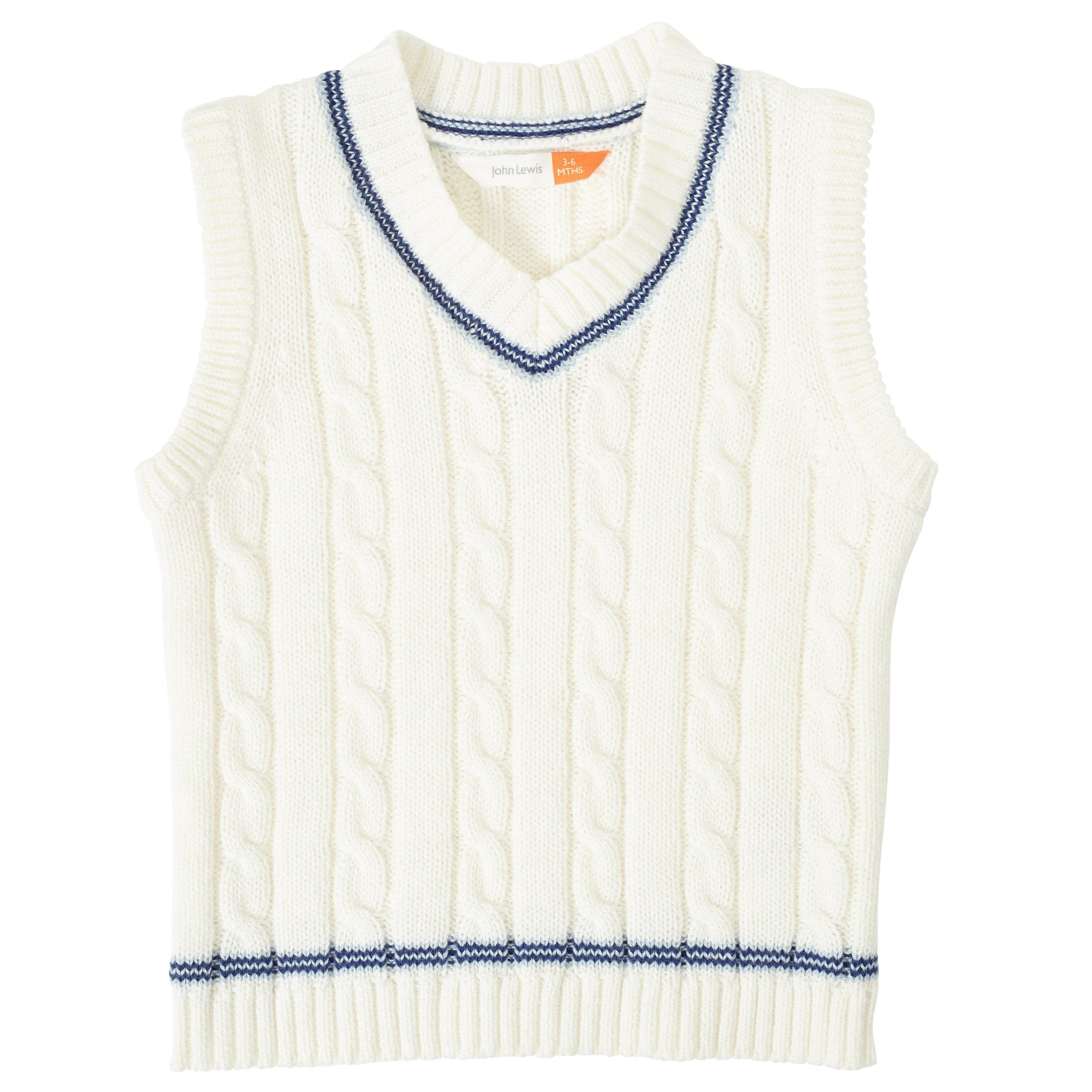 John Lewis Baby Cricket Tank Jumper, Cream