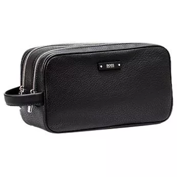 BOSS Traveller Leather Wash Bag Black