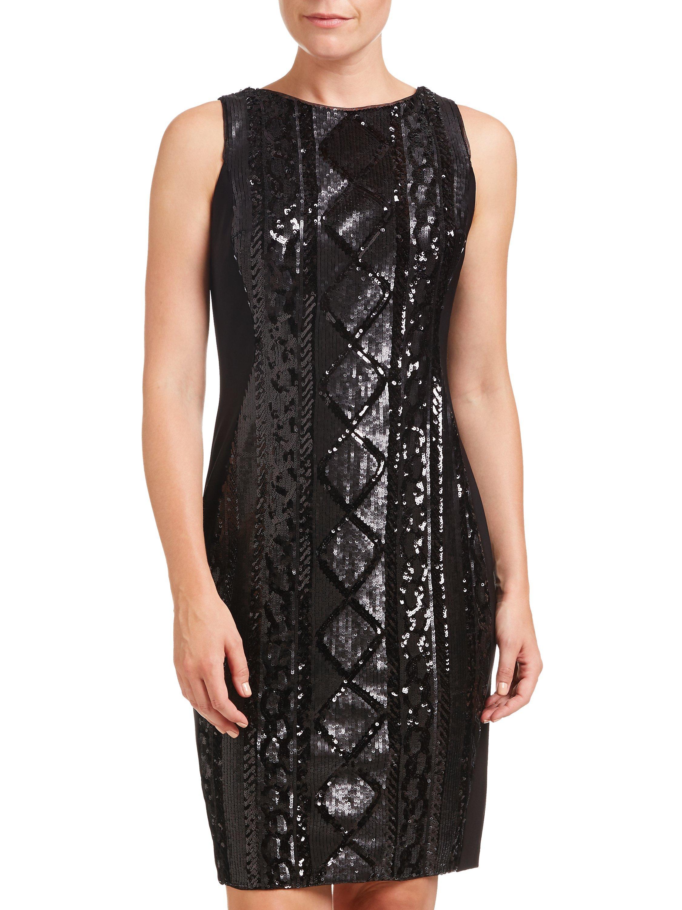 Adrianna Papell Sleeveless Cable Sequin Cocktail Dress, Black