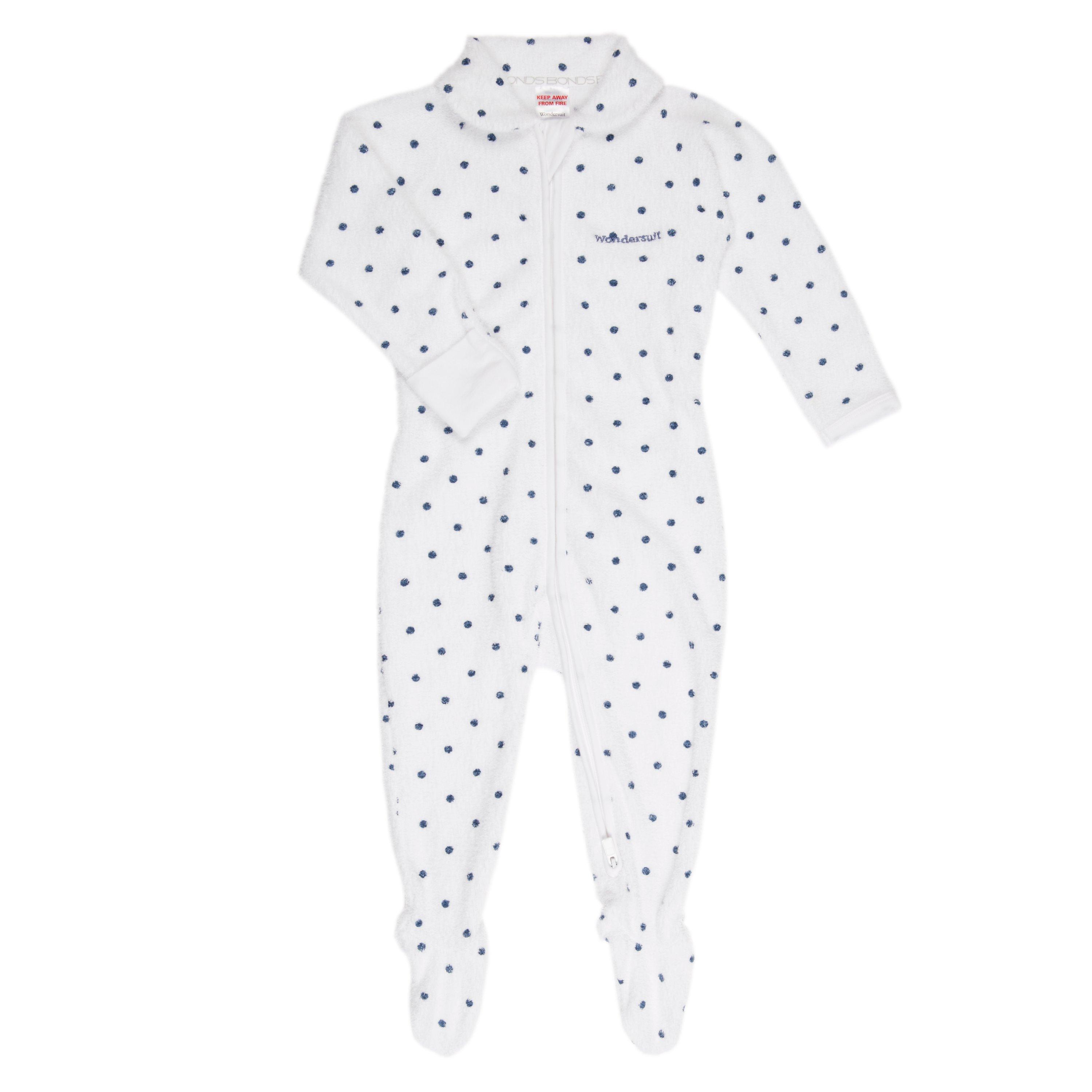 Bonds Baby Poodlette Dot Print Zip Wondersuit Sleepsuit, White/Blue