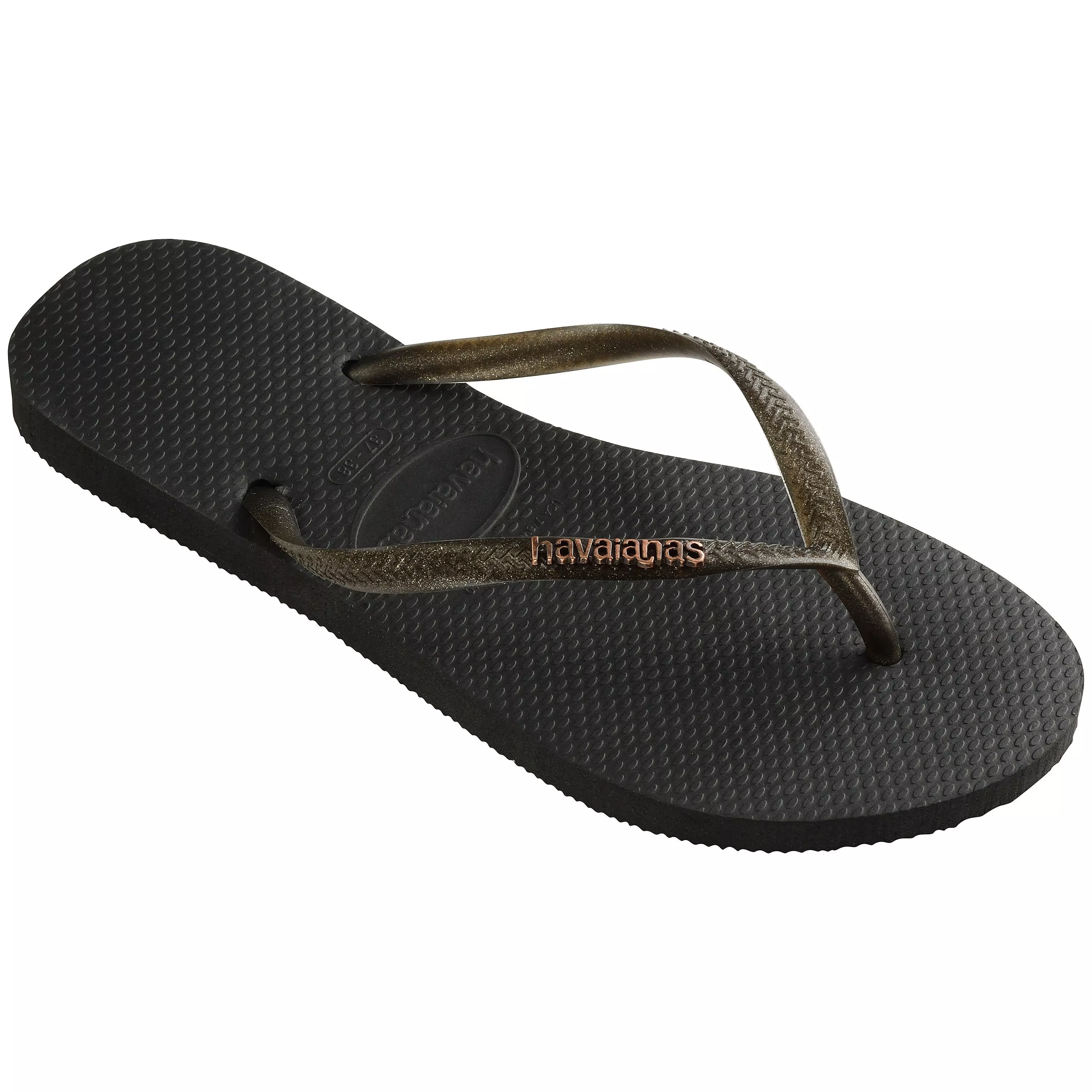 Havaianas Slim Logo Flip Flops Black Gold