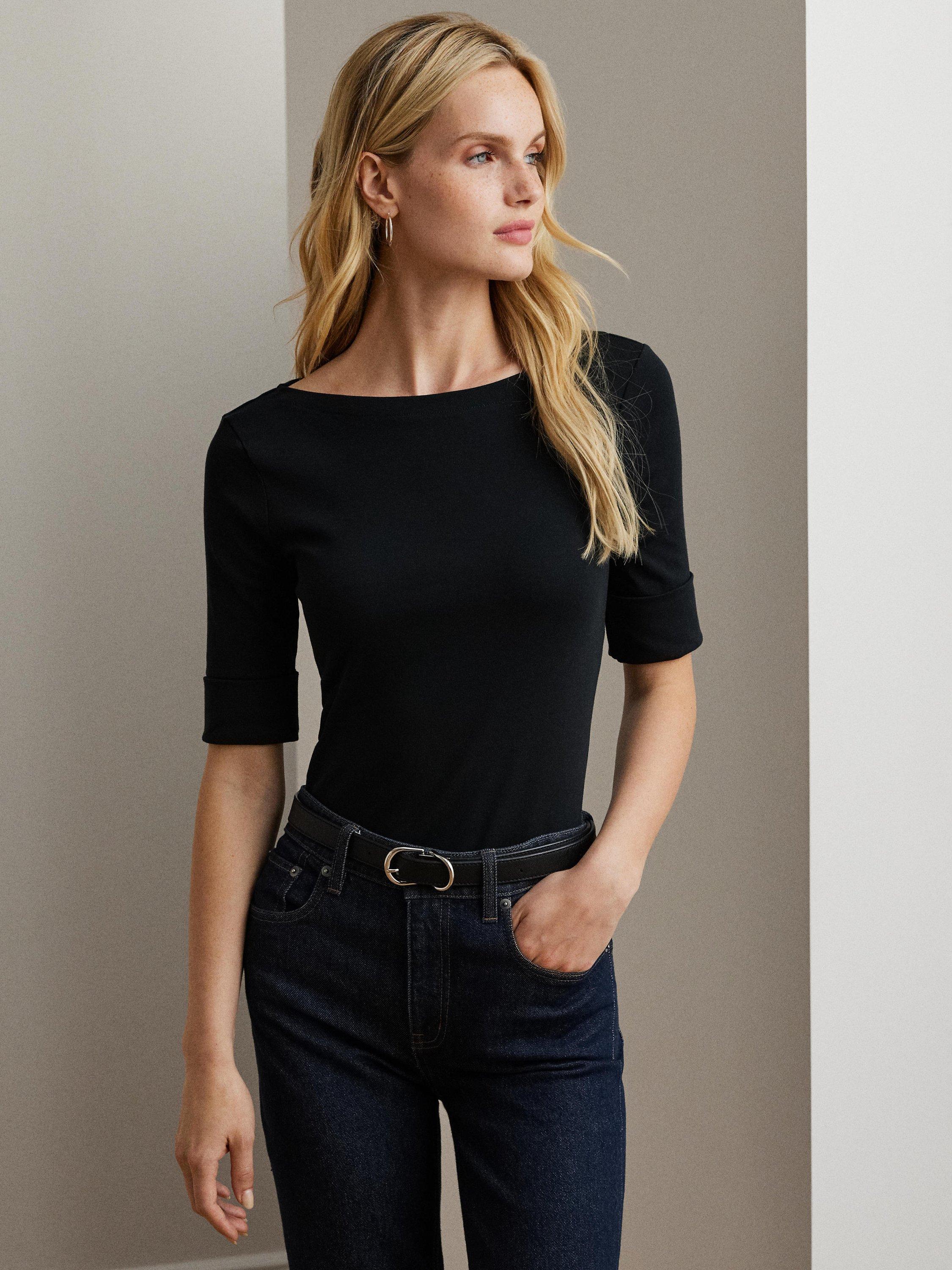 Product image 4 of 5, which shows Lauren Ralph Lauren Judy Boat Neck Top, Polo Black, XS