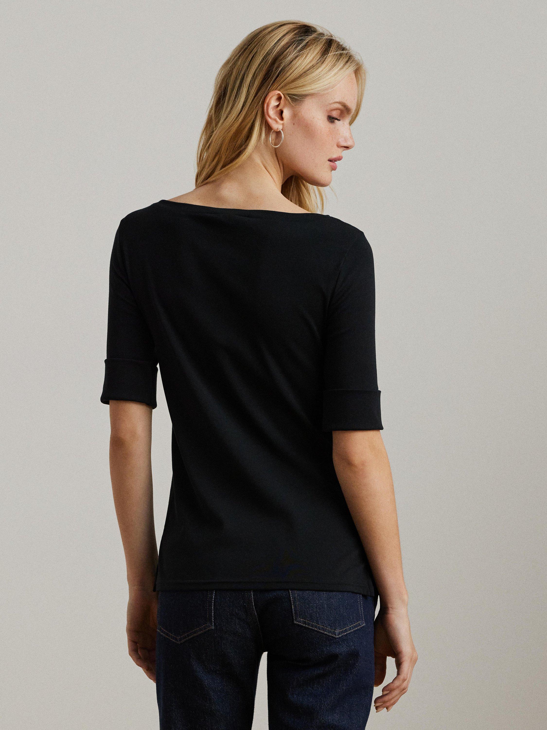 Product image 1 of 5, which shows Lauren Ralph Lauren Judy Boat Neck Top, Polo Black, XS