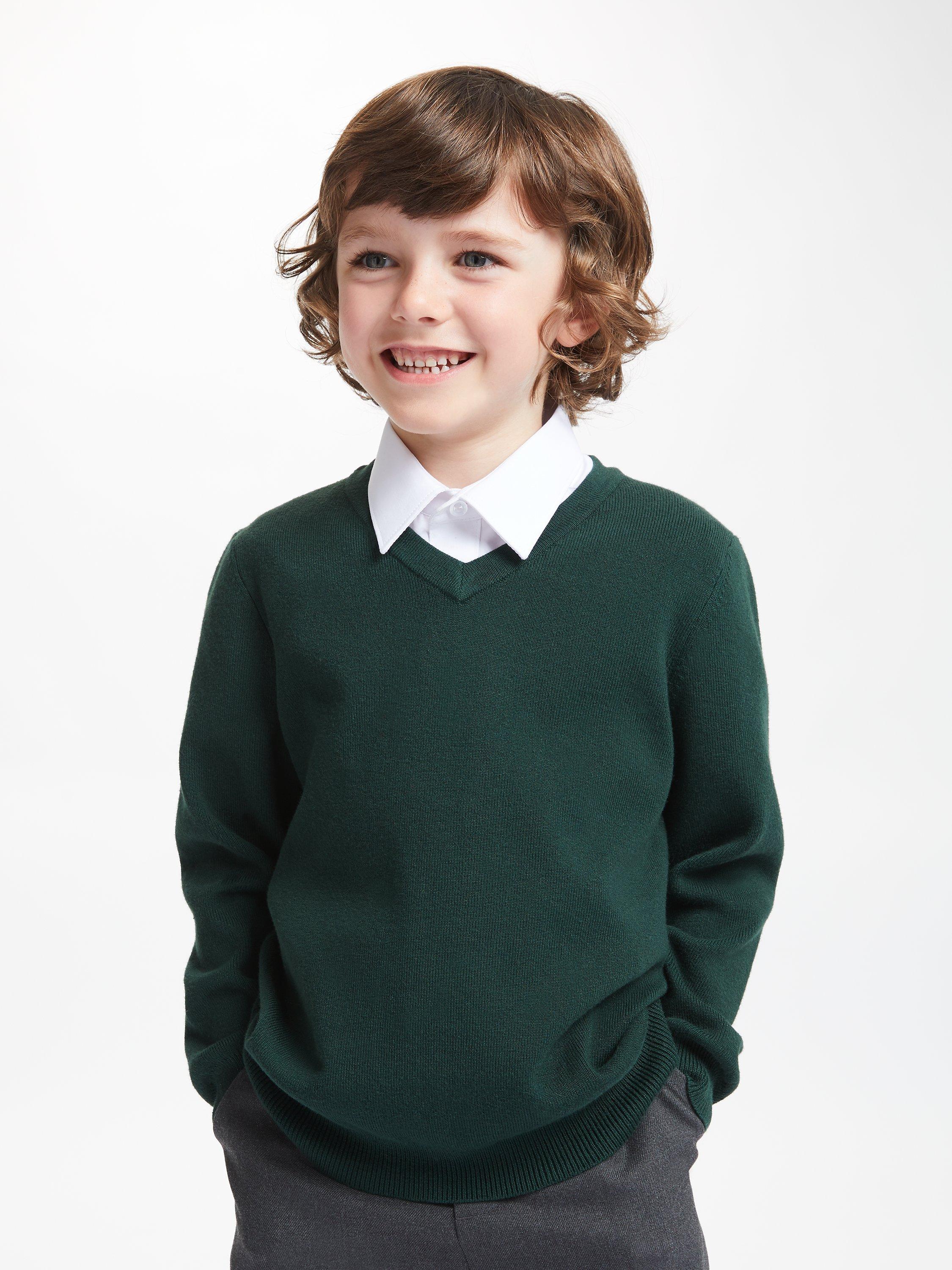 John Lewis & Partners Unisex School V-Neck Jumper, Green
