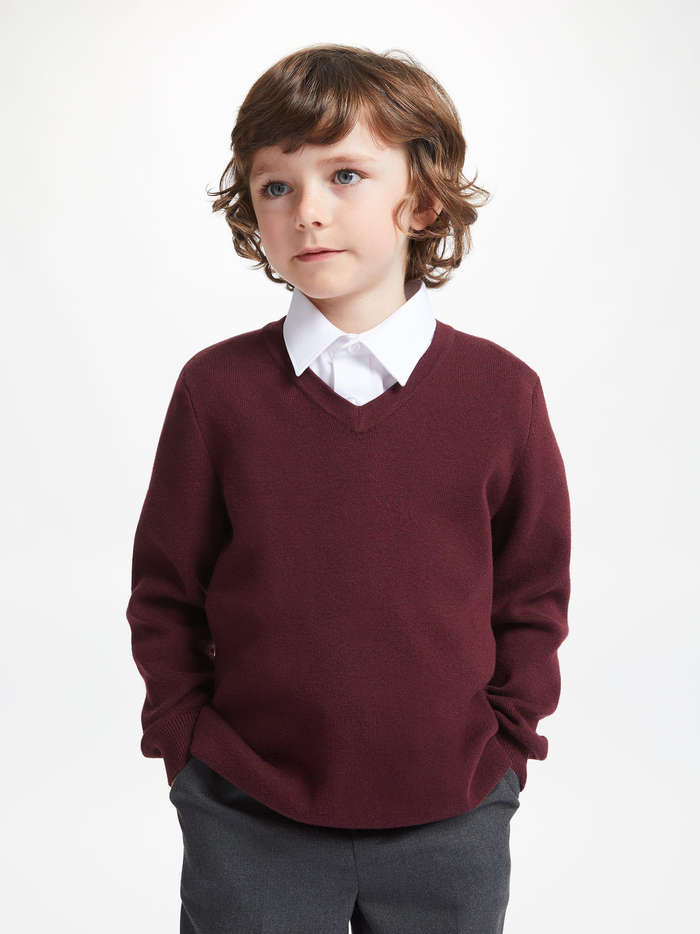 John Lewis & Partners Unisex School V-Neck Jumper, Maroon