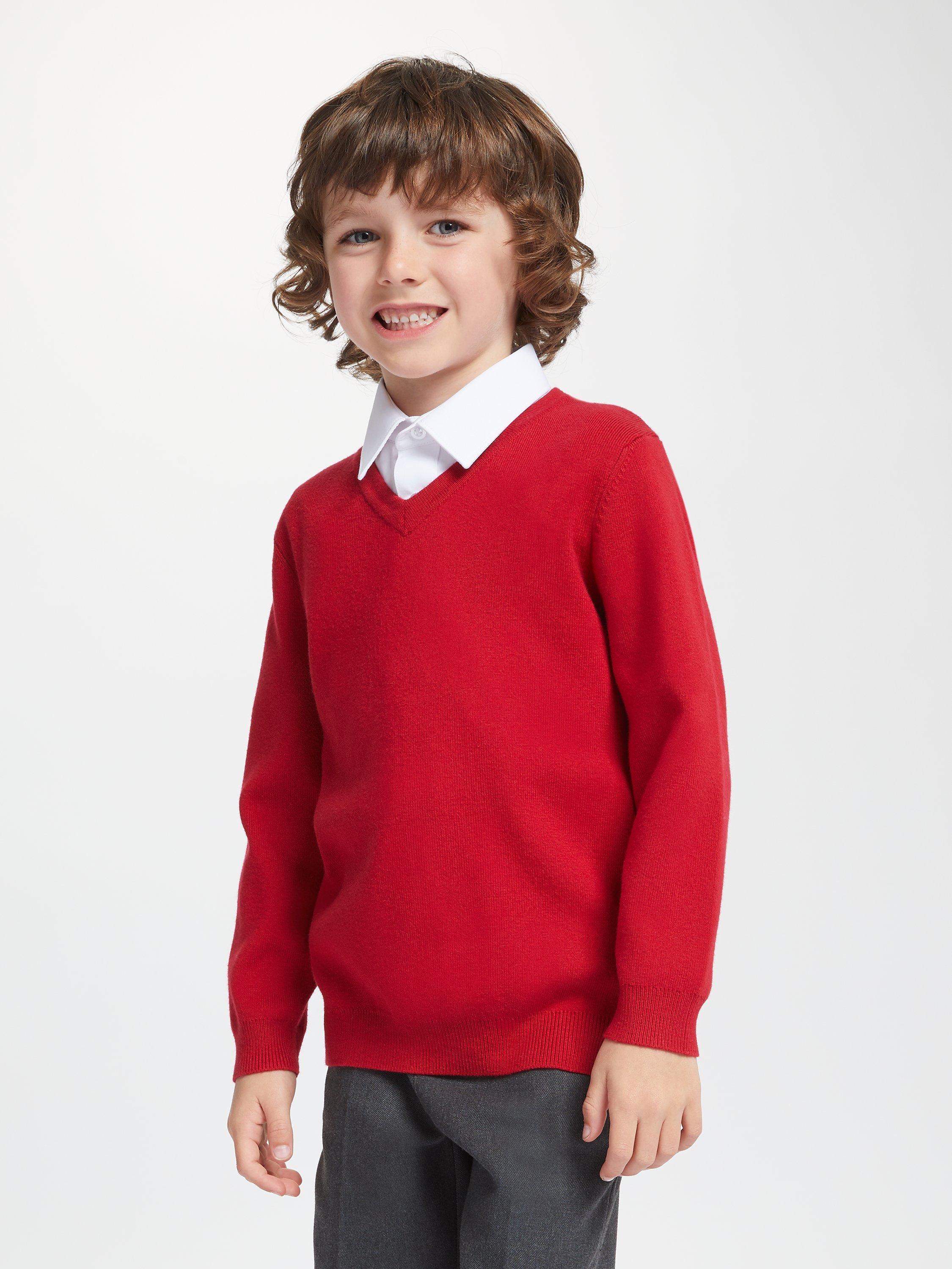 John Lewis & Partners Unisex School V-Neck Jumper, Red