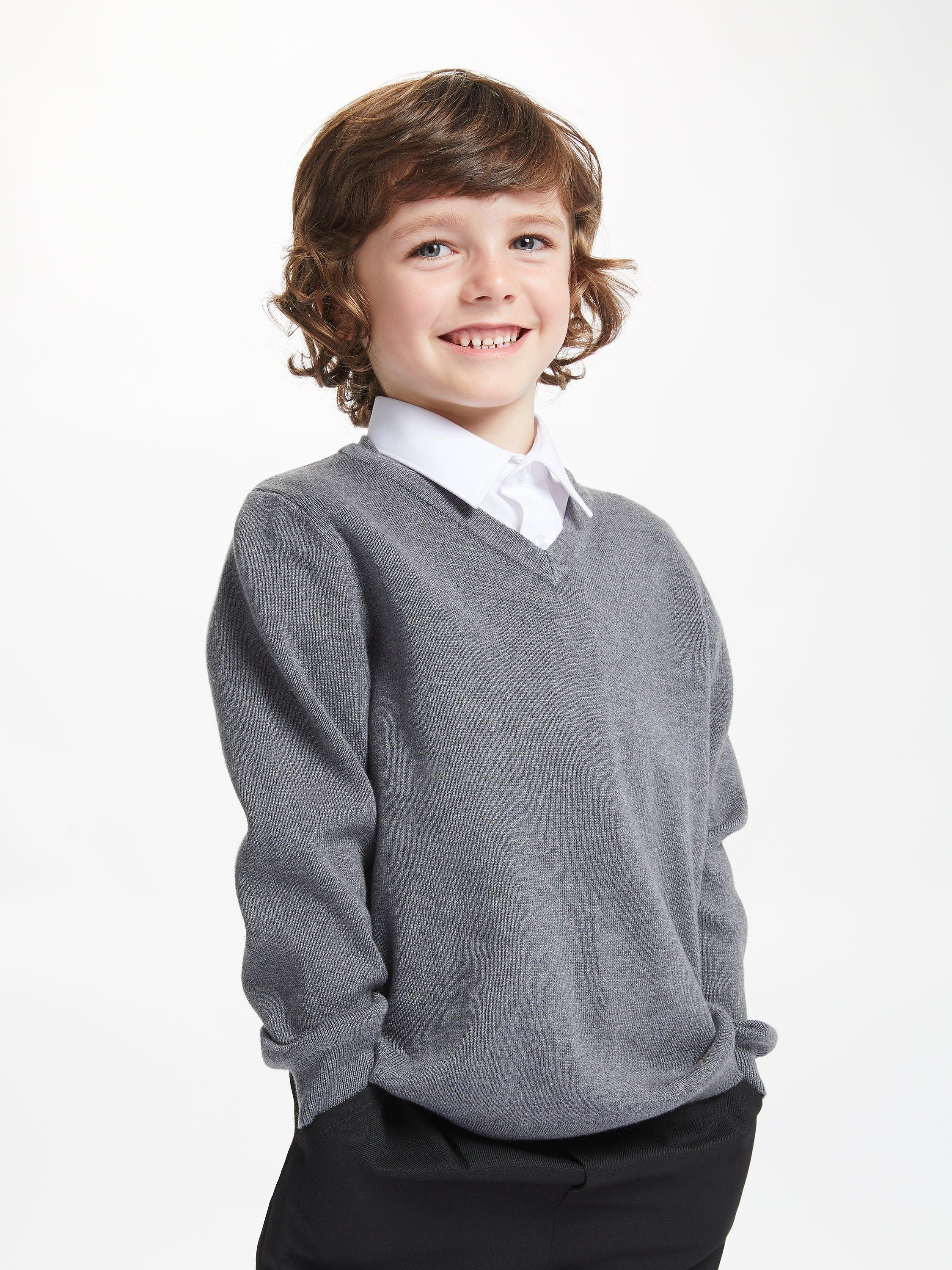 John Lewis & Partners Unisex School V-Neck Jumper, Grey