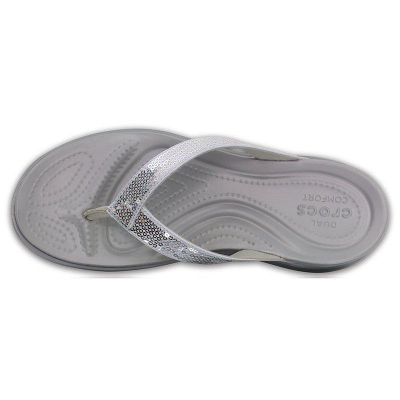 Crocs Capri V Sequin Flip Flops Silver