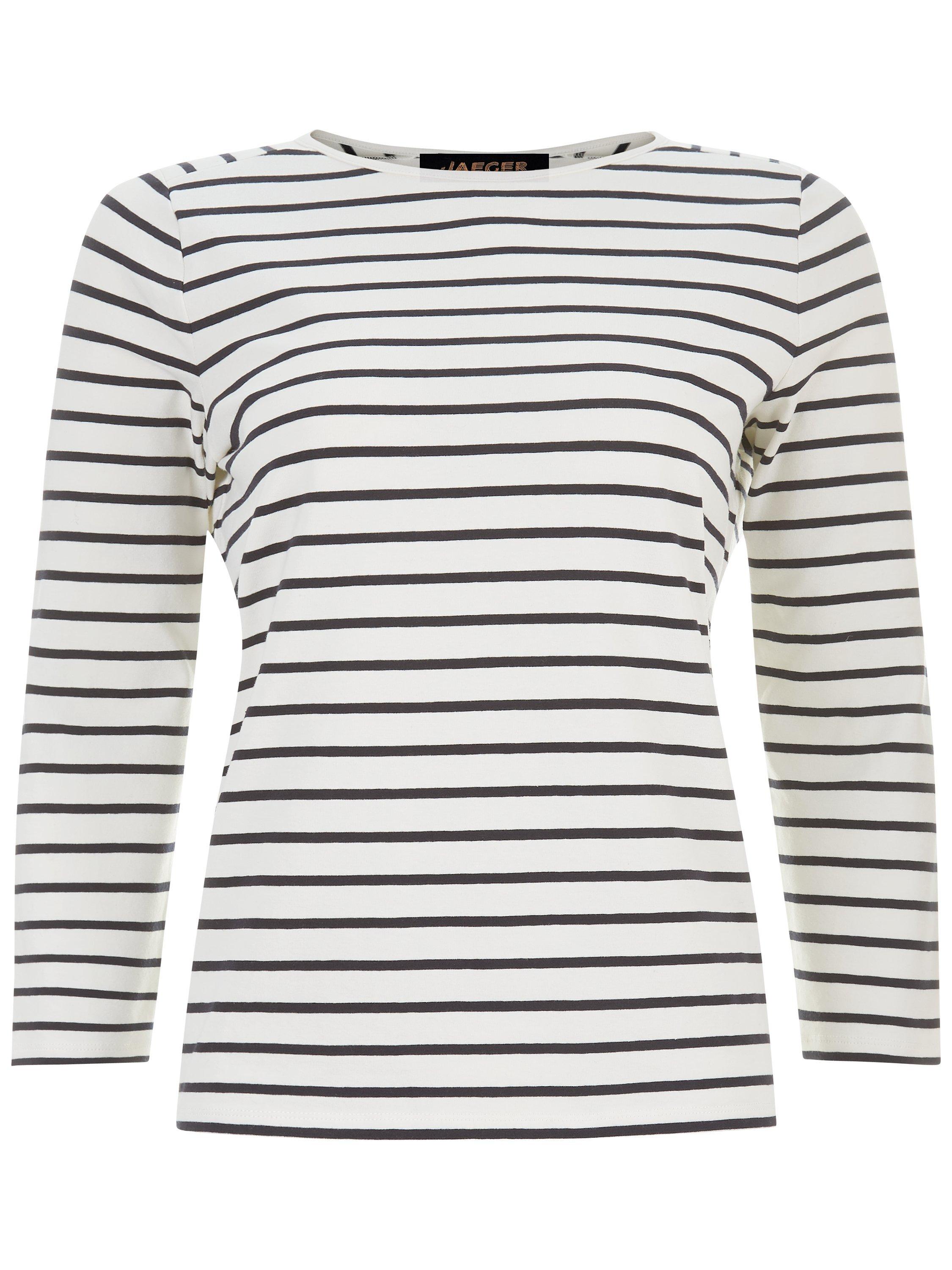 Jaeger Classic Breton Striped Top, Ivory/Navy