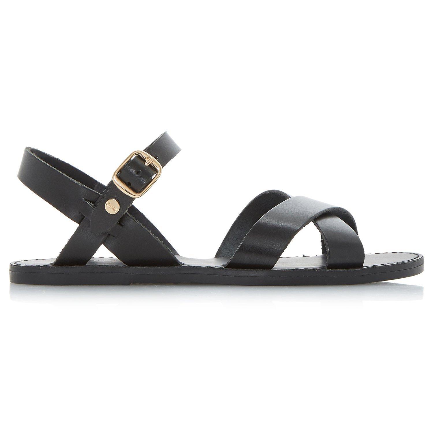 Dune Laila Cross Vamp Leather Sandals, Black