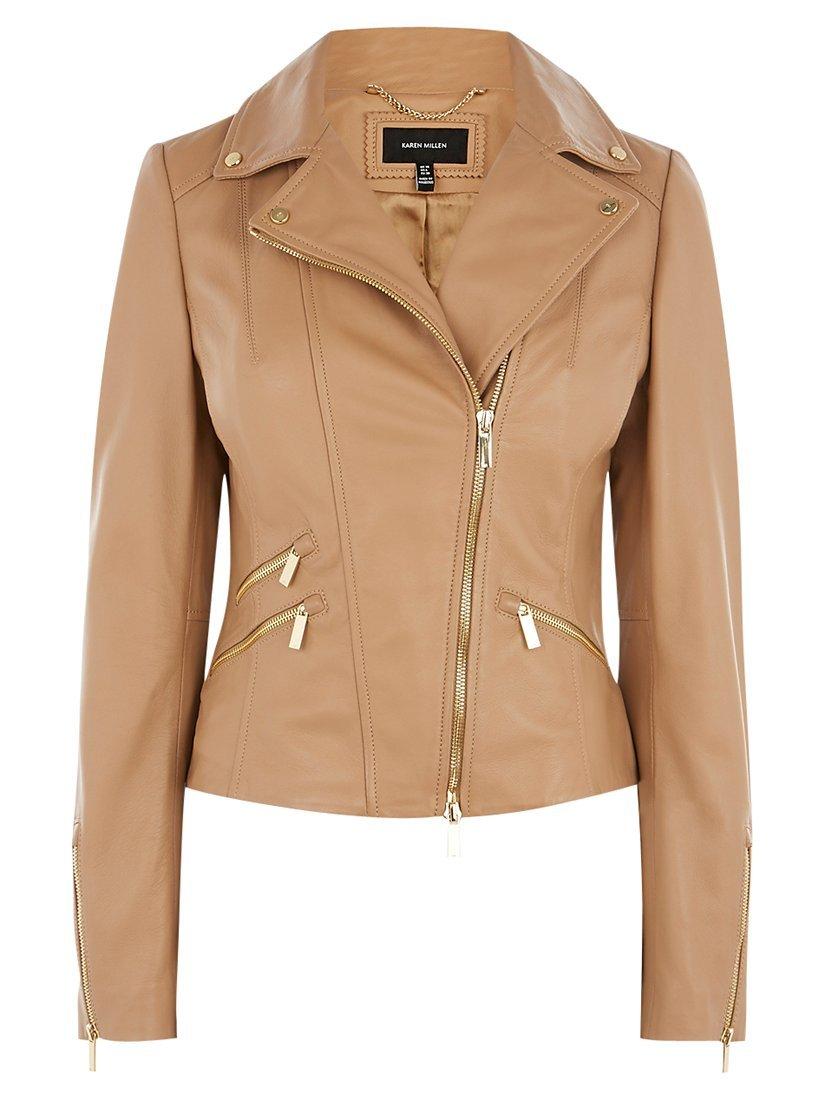 Karen millen tan leather jacket hotsell